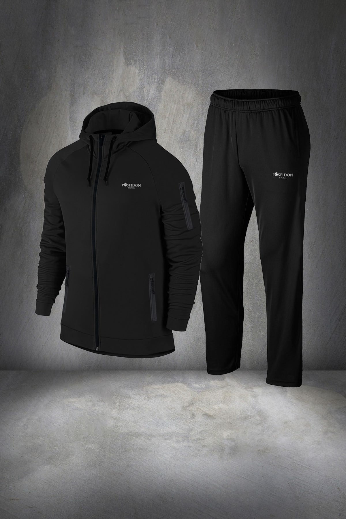 Erkek Siyah Günlük Sporcu Eşofman Takımı S-3XL - koldan fermuarlı - M18