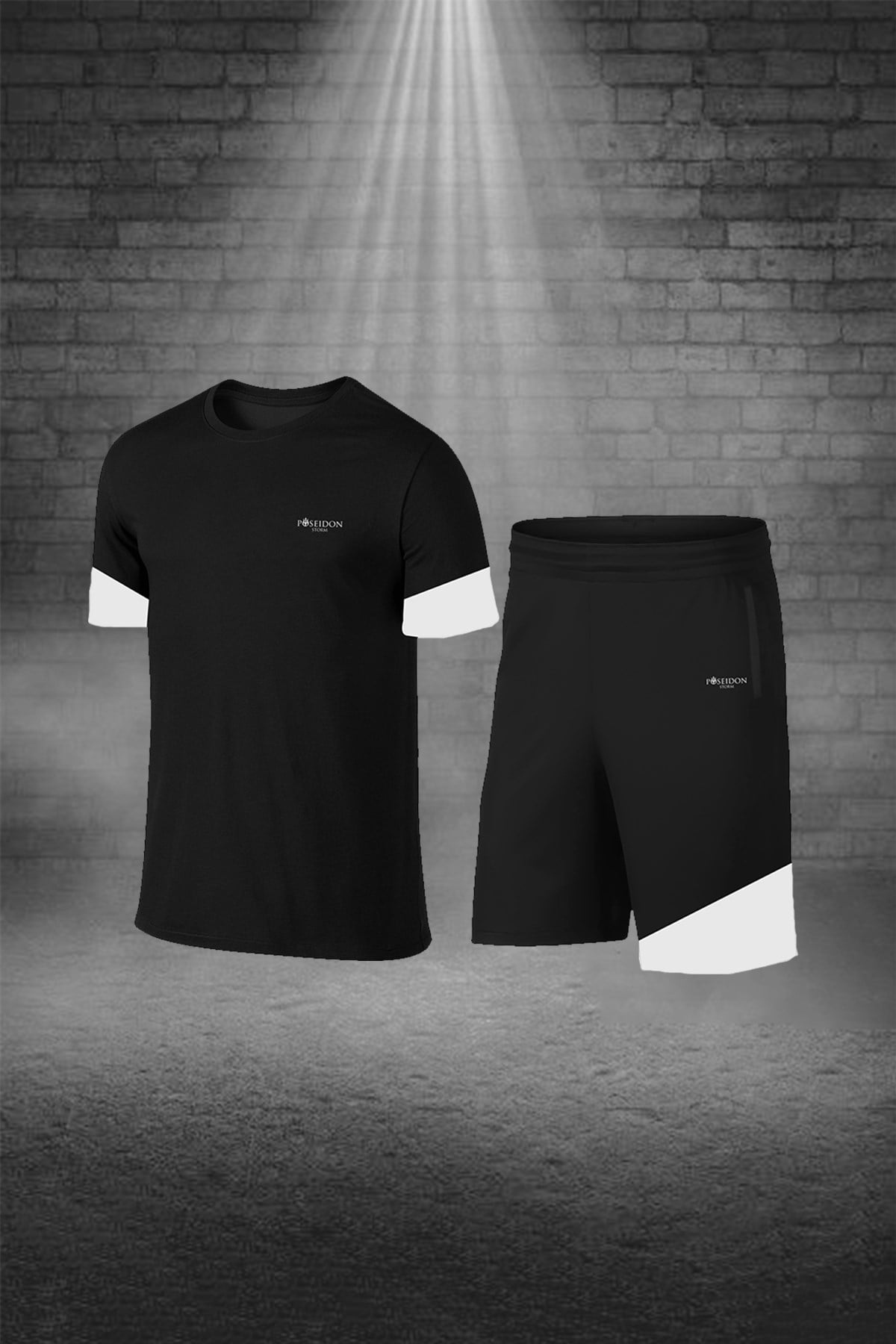 Erkek Siyah Günlük Sporcu Tişört ve Şort Takımı S-3XL - beyaz parçalı v - M5