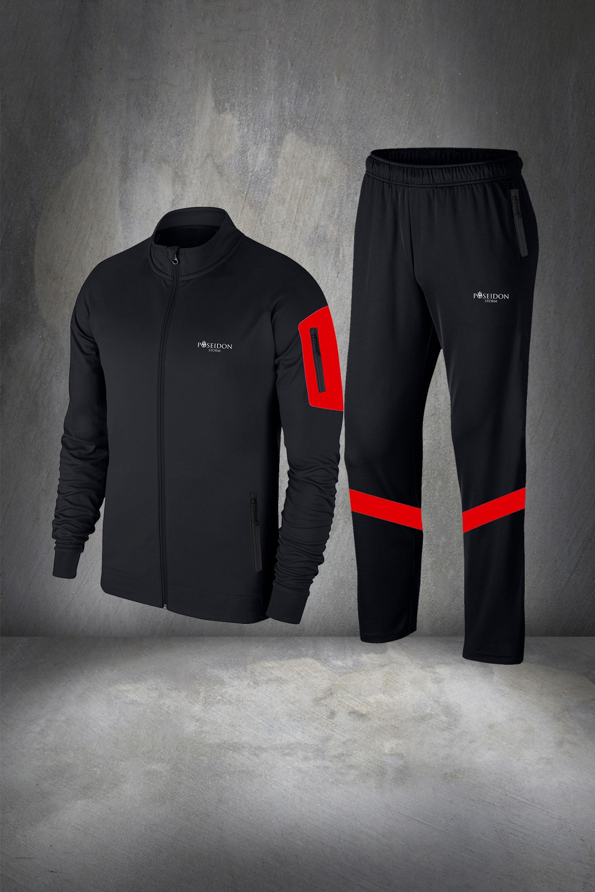 Erkek Siyah İnterlok Kumaş Cep Detaylı Rahat  Eşofman Seti S-3XL