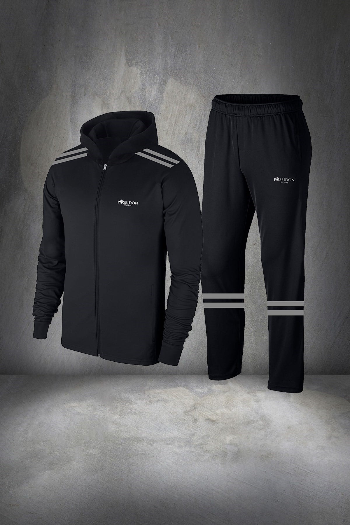Erkek Siyah  İnterlok Kumaş Fermuarlı Cepli Rahat Spor Eşofman Takımı S-3XL