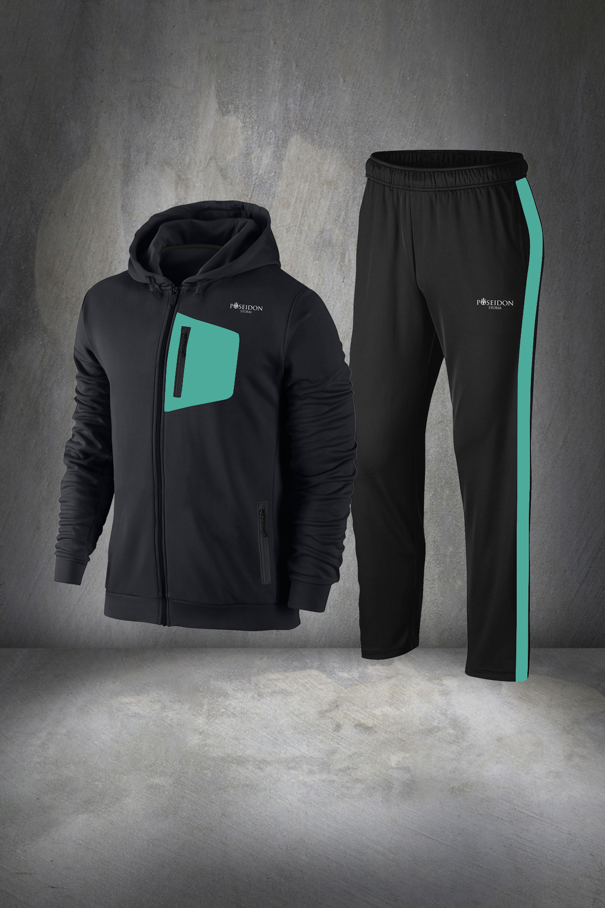 Erkek Siyah Rahat İnterlok Kumaş Ön Cepli  Eşofman Takımı S-3XL