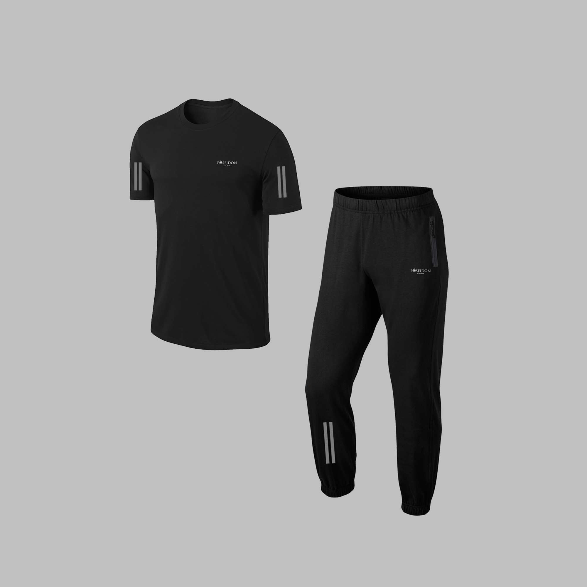 Erkek Siyah Rahat Supra Penye Kumaş Ön Cepli  Koşu Eşofman Takımı  S-3XL