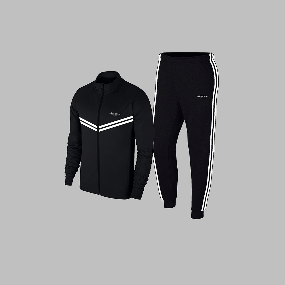 Erkek Siyah Supra Penye Kumaş Rahat Koşu Takımı (S-3XL)