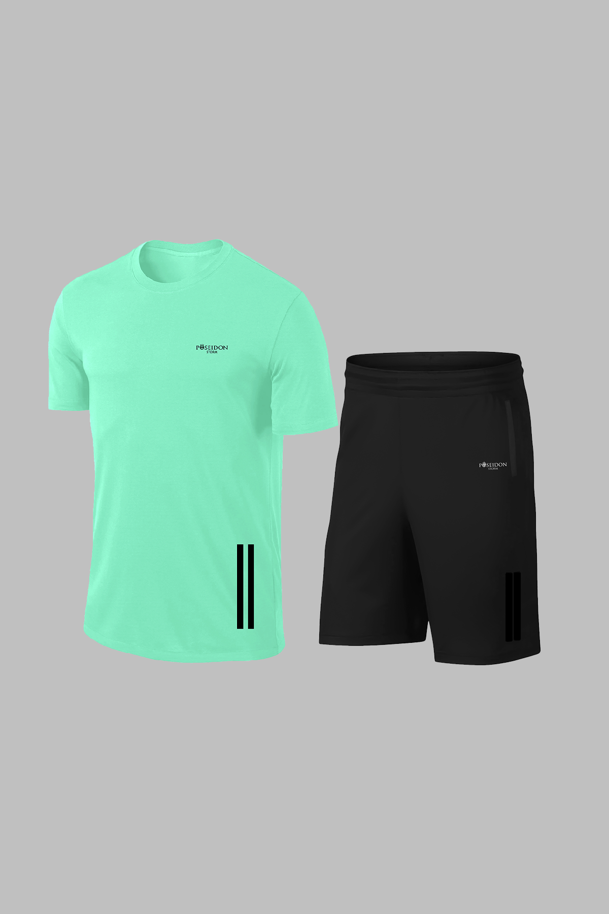 Erkek Su Yeşili Dri-Fit Cepli Düz Kısa Kol Konforlu Tişört Şort Alt Üst İkili Set Seti (S-3XL)