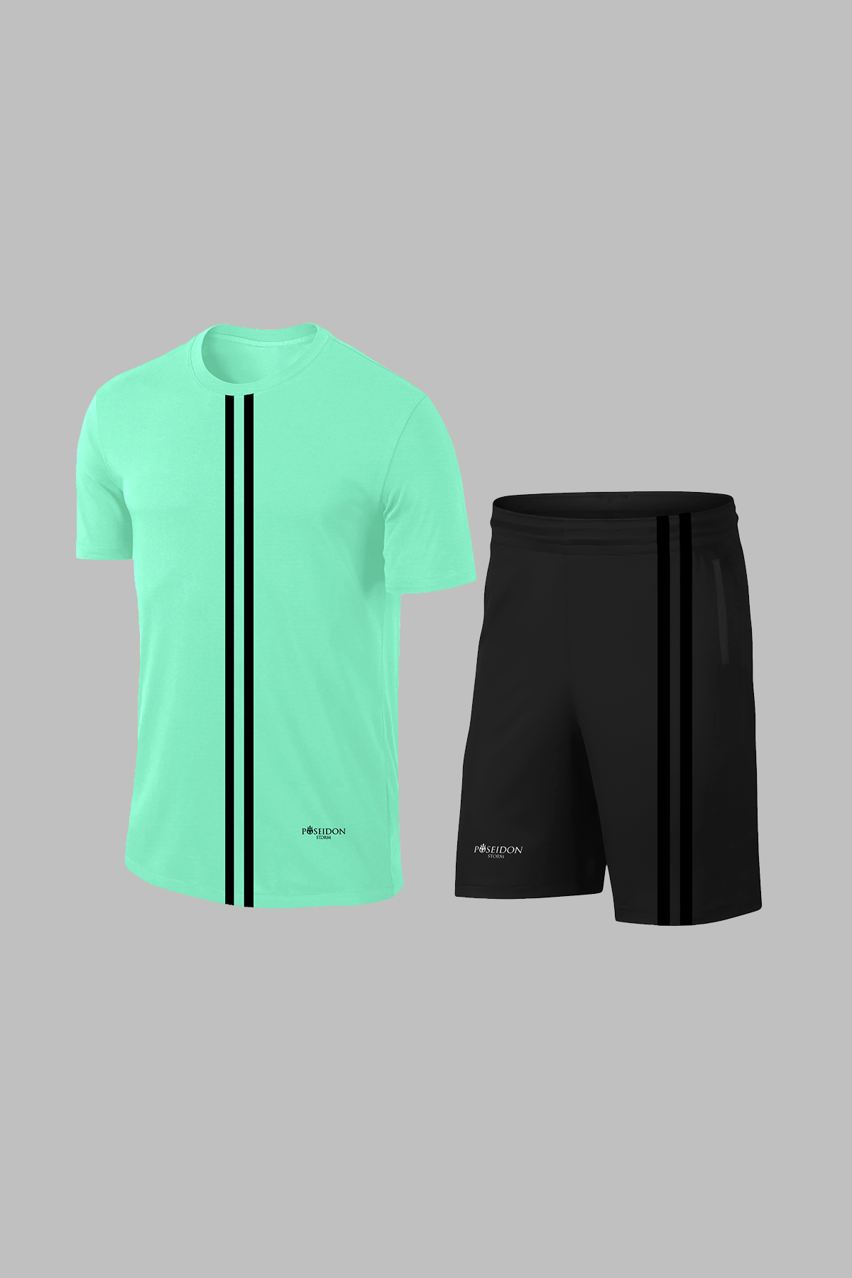 Erkek Su Yeşili Dri-Fit Kumaş Düz Kısa Kol Konforlu Tişört Şort Alt Üst İkili Takım Seti (S-3XL)