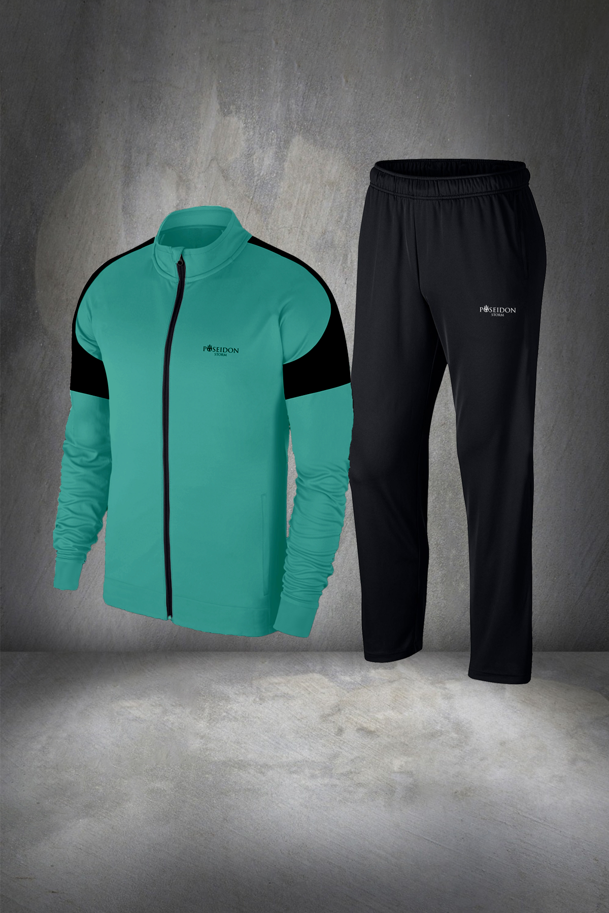 Erkek Su Yeşili İnterlok Kumaş Rahat Tarz Koşu Takımı S-3XL