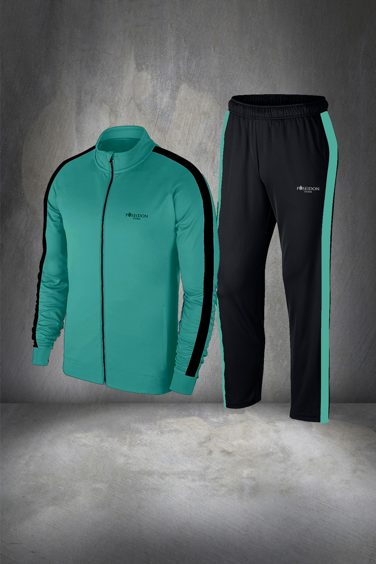 Erkek Su Yeşili İnterlok Kumaş Yürüyüş Antrenman Fitness Eşofman Seti S-3XL