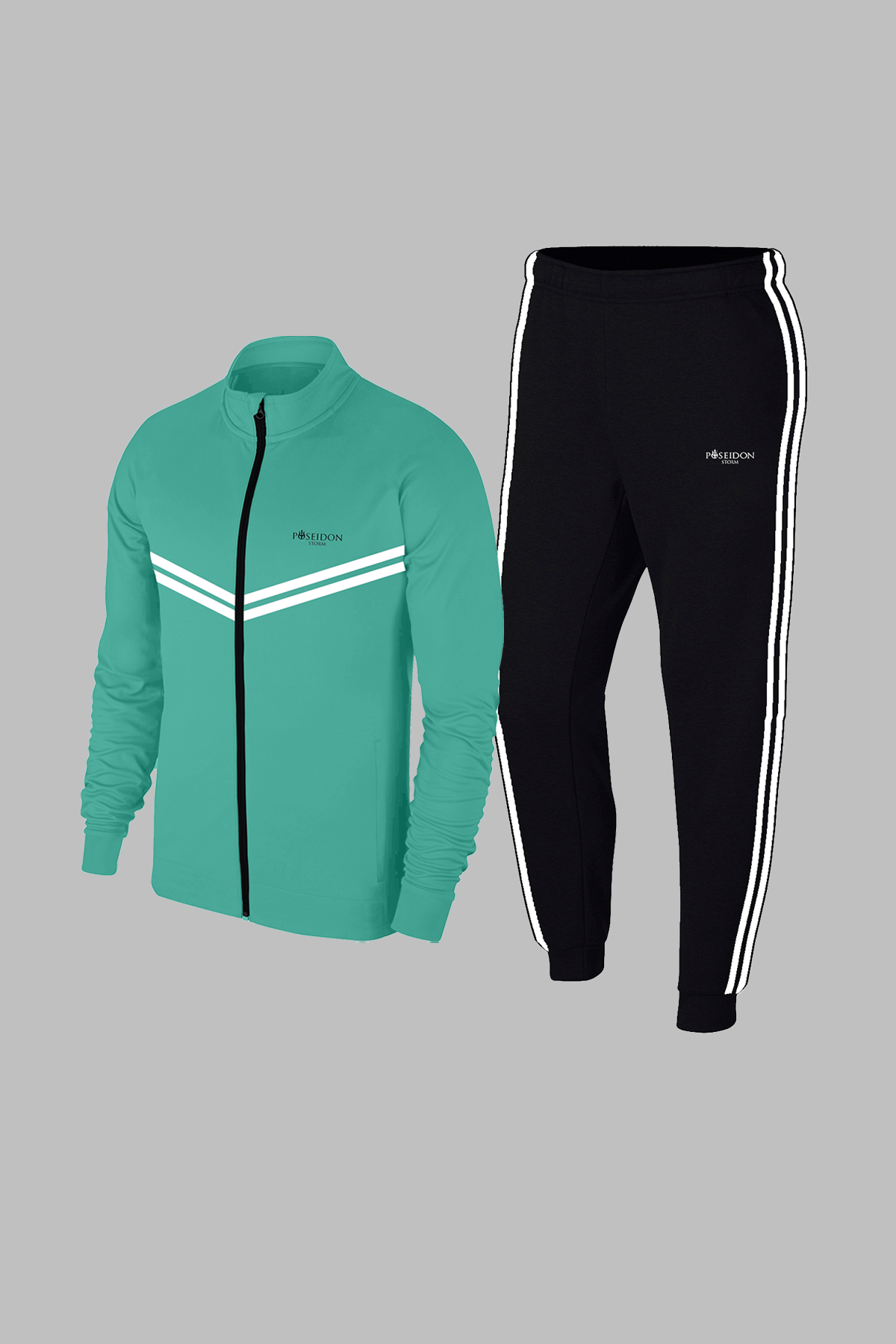  Özel Seri Erkek Su Yeşili Supra Penye Kumaş Rahat Fermuarlı Kapüşonlu Eşofman Alt Üst Set S-3XL