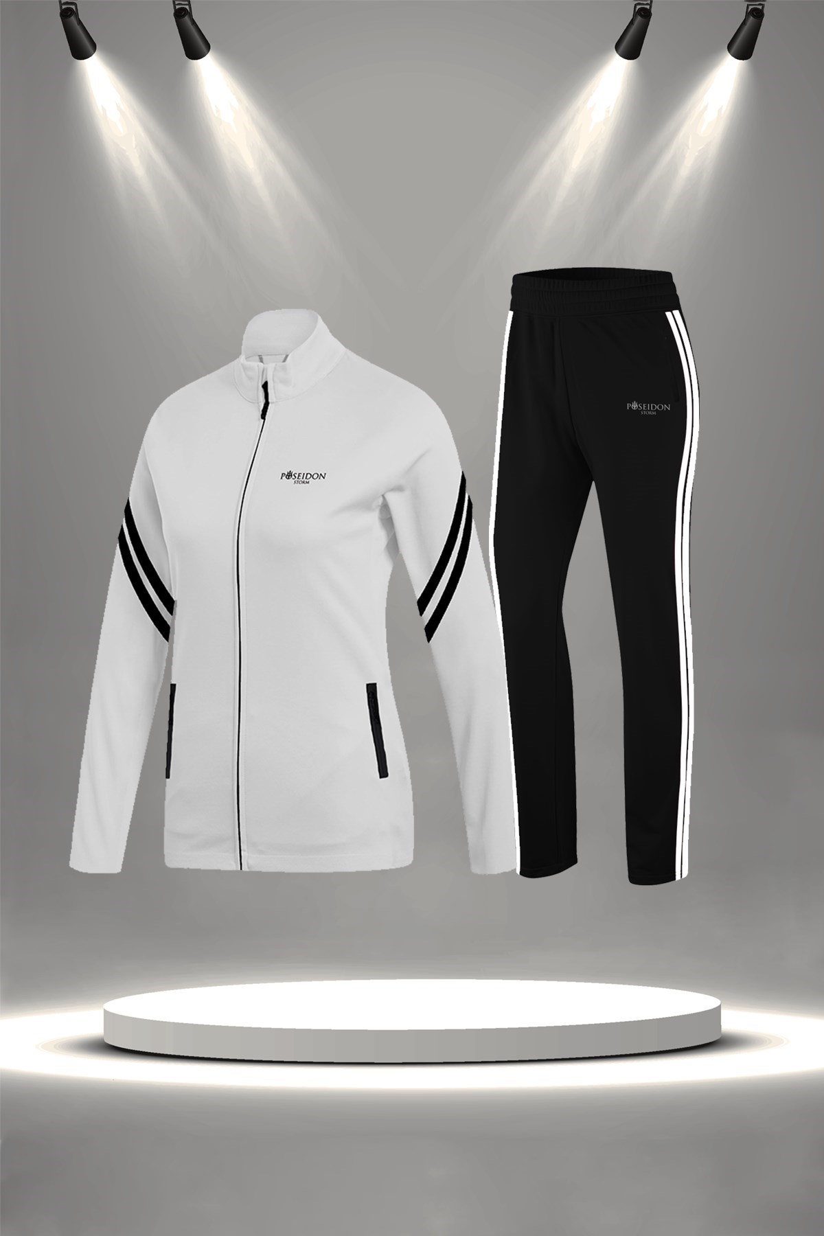 Kadın Beyaz İnterlok Kumaş Fit Kalıp Koşu Seti S-3XL