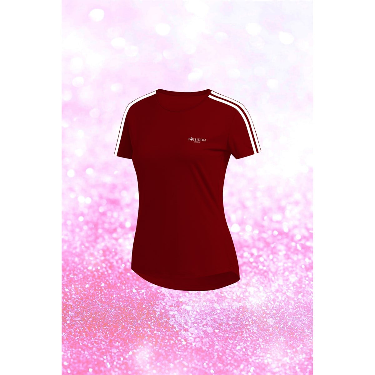 Kadın Bordo Dri-Fit Kumaş Baskısız Bisiklet Yaka Sporcu T-shirt   S-3XL