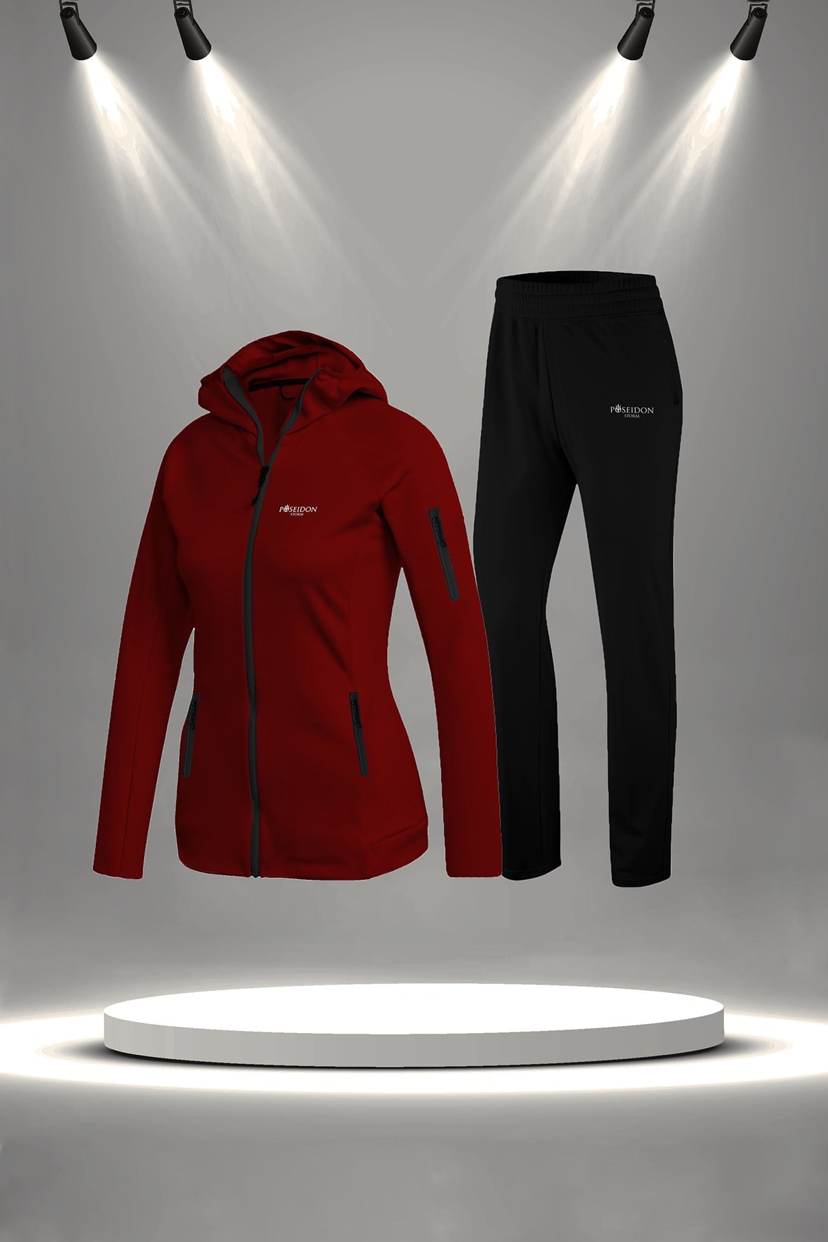 Kadın Bordo İnterlok Kumaş Fit Kalıp Koşu Seti S-3XL