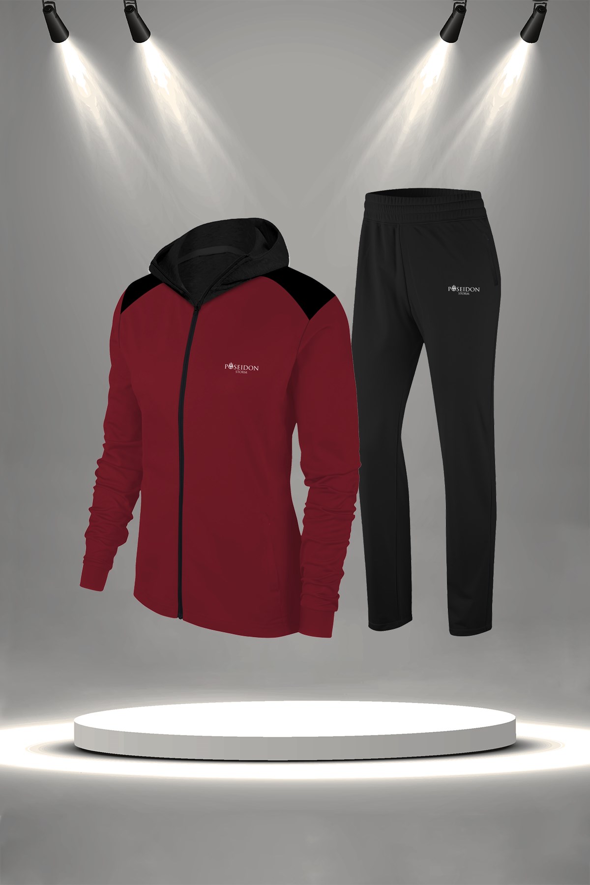 Kadın Bordo İnterlok Kumaş  Yürüyüş ve Koşu için Eşofman Takımı S-3XL