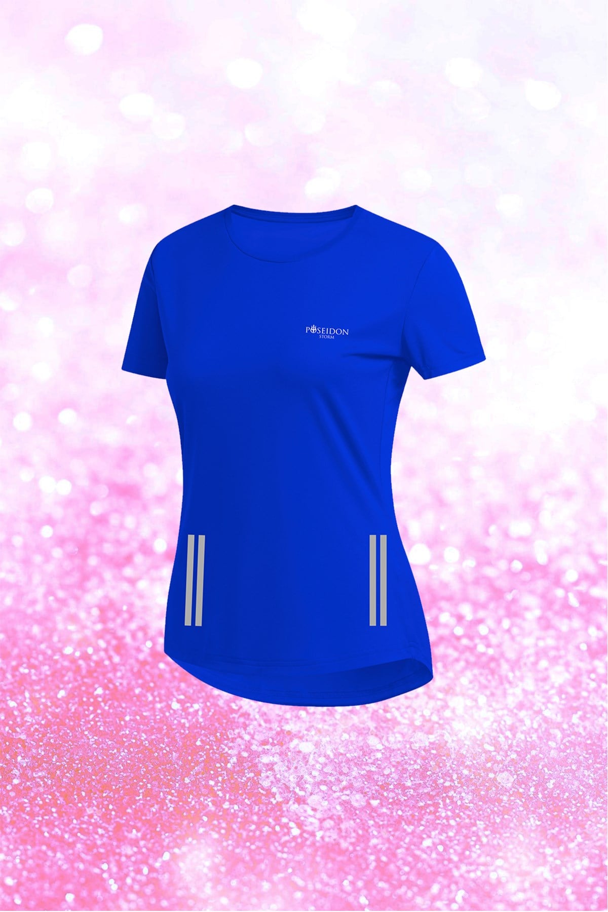 Kadın Mavi Dri-Fit Kumaş Yürüyüş ve Koşu için Konforlu  Sıfır Yaka T-shirt  S-3XL