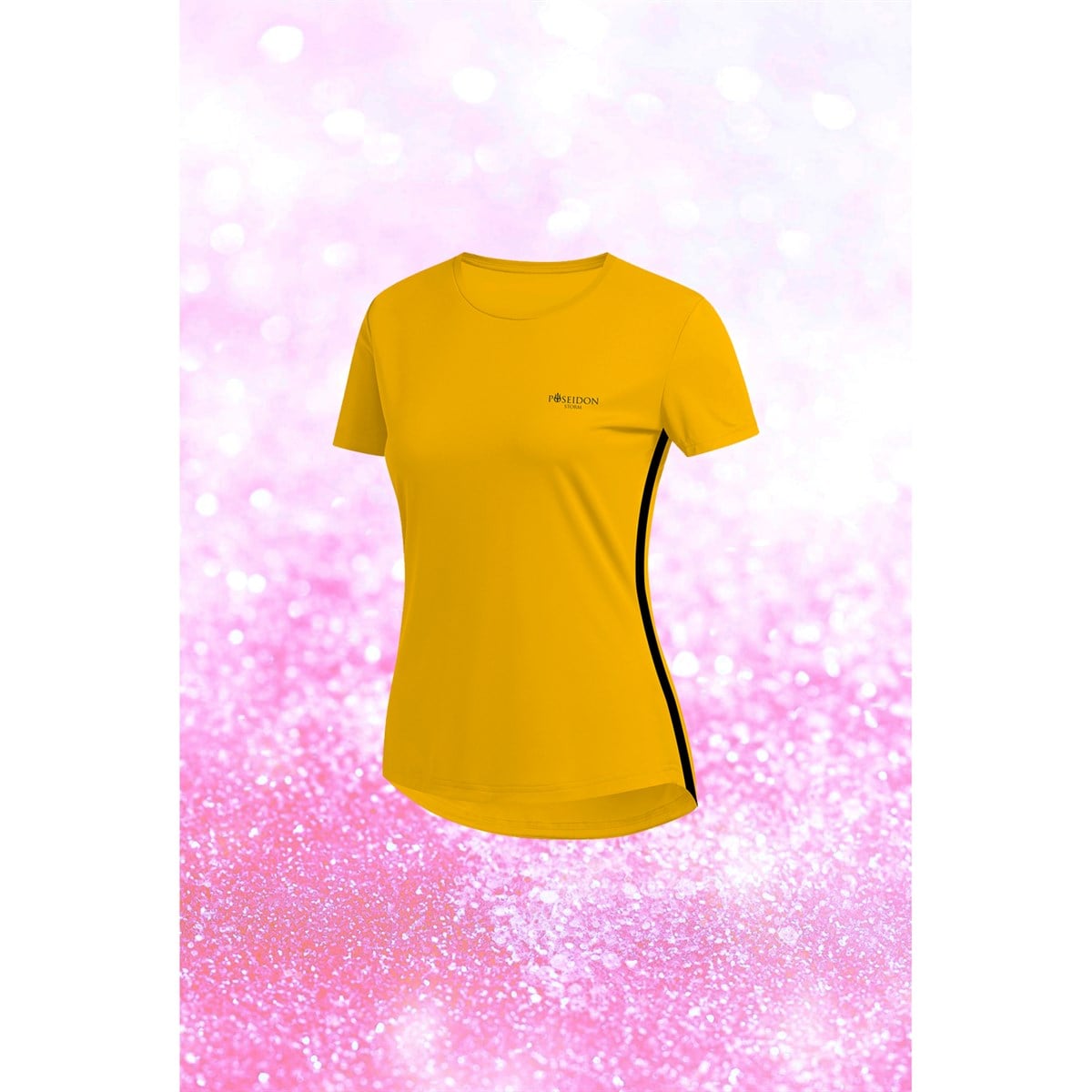 Kadın Sarı Dri-Fit Kumaş  Baskısız Bisiklet Yaka Sporcu T-shirt  S-3XL 