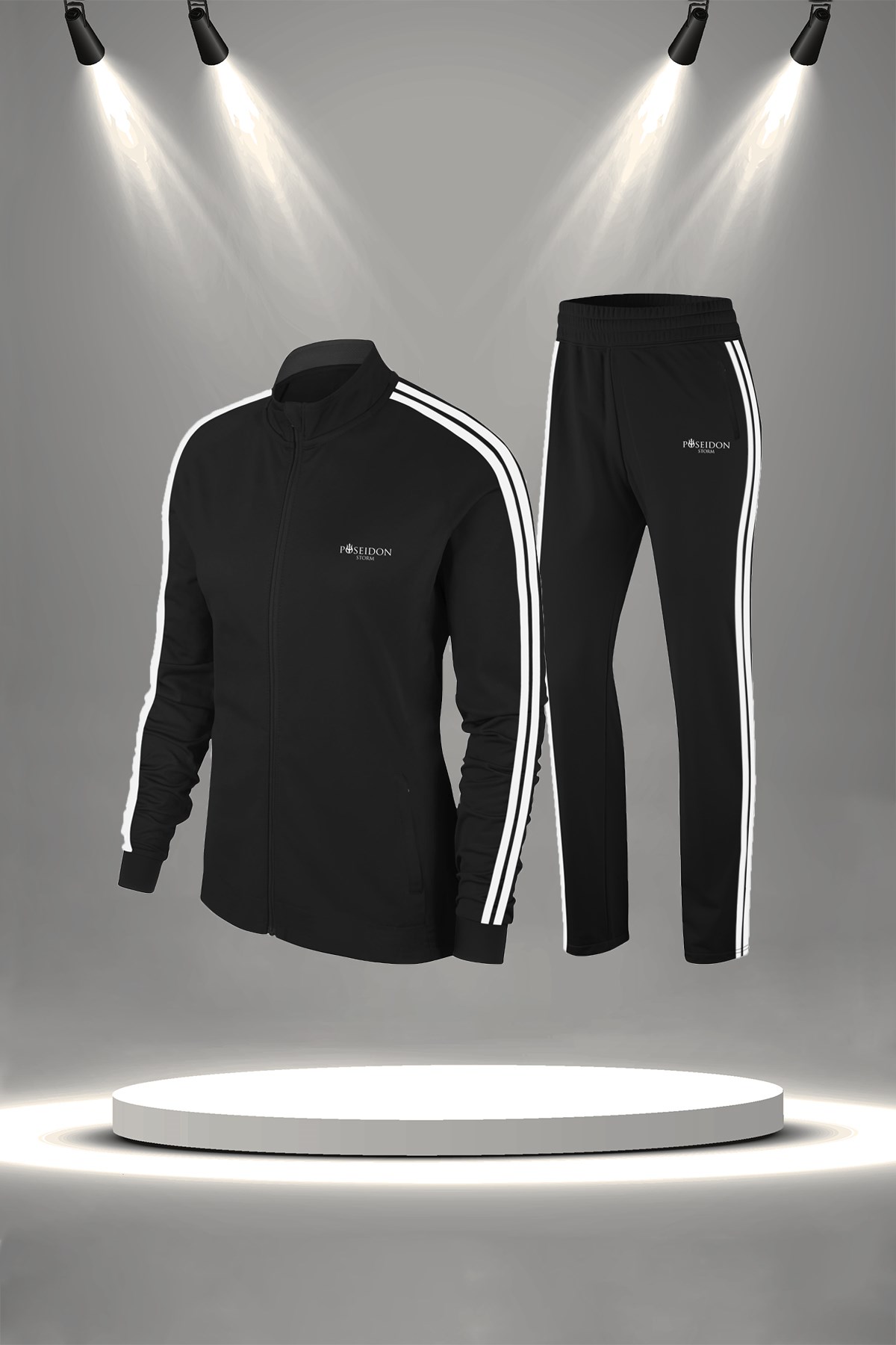 Kadın Siyah Günlük Sporcu Eşofman Takımı S-3XL beyaz çift şerit - M2