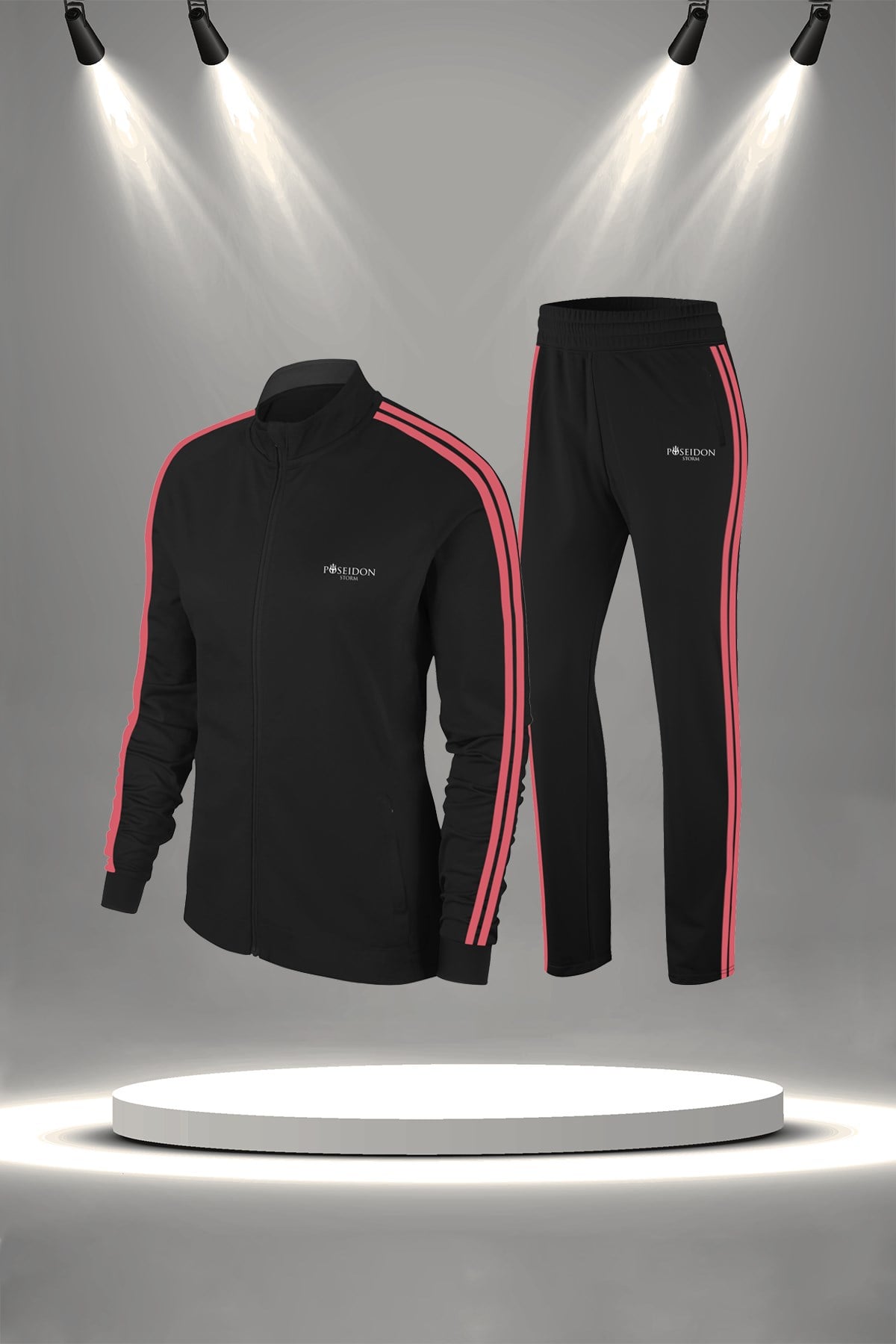 Kadın Siyah Günlük Sporcu Eşofman Takımı S-3XL pudra çift şerit - M2