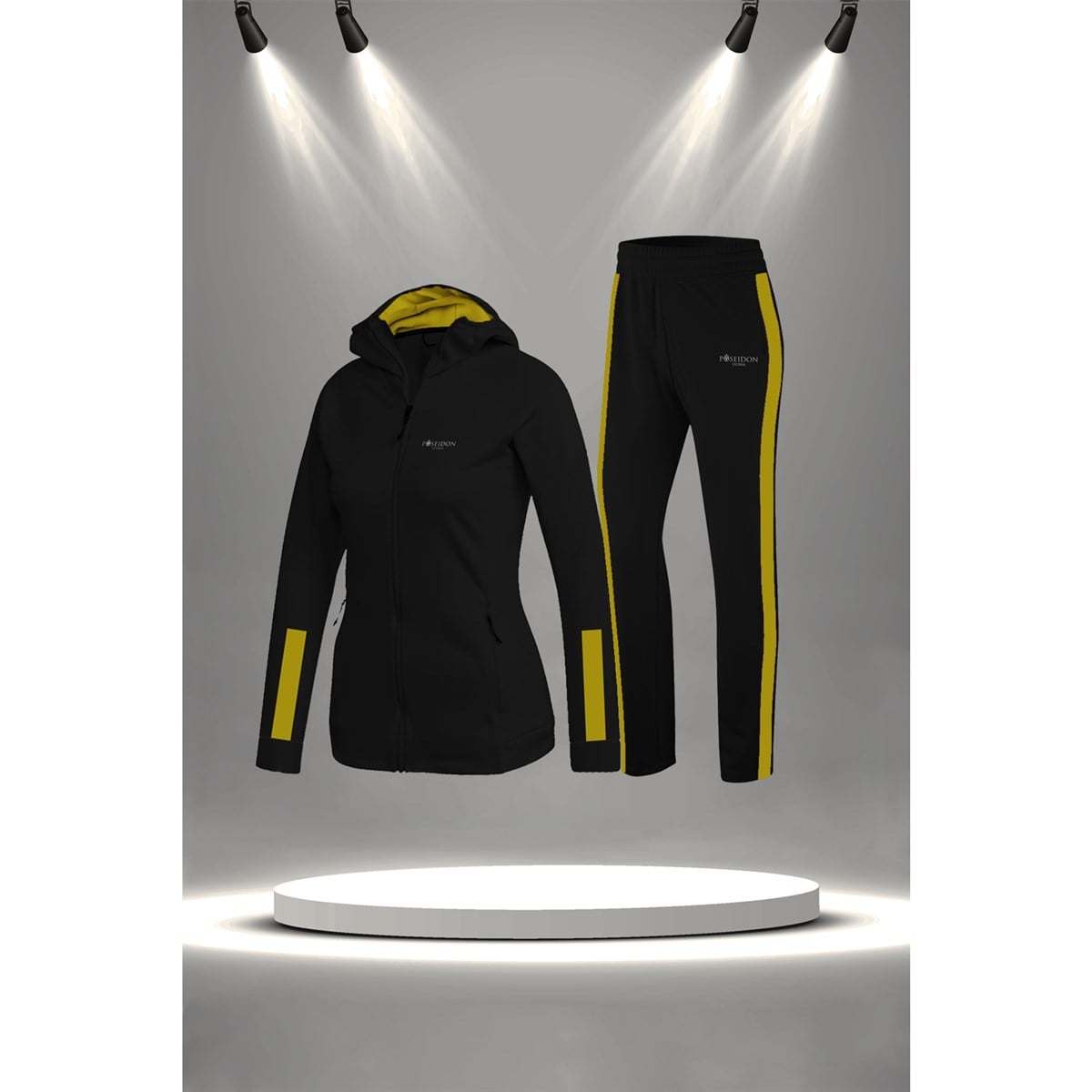 Kadın Siyah İnterlok Kumaş Günlük Sporcu Yürüyüş Eşofman Takımı Seti  S-3XL