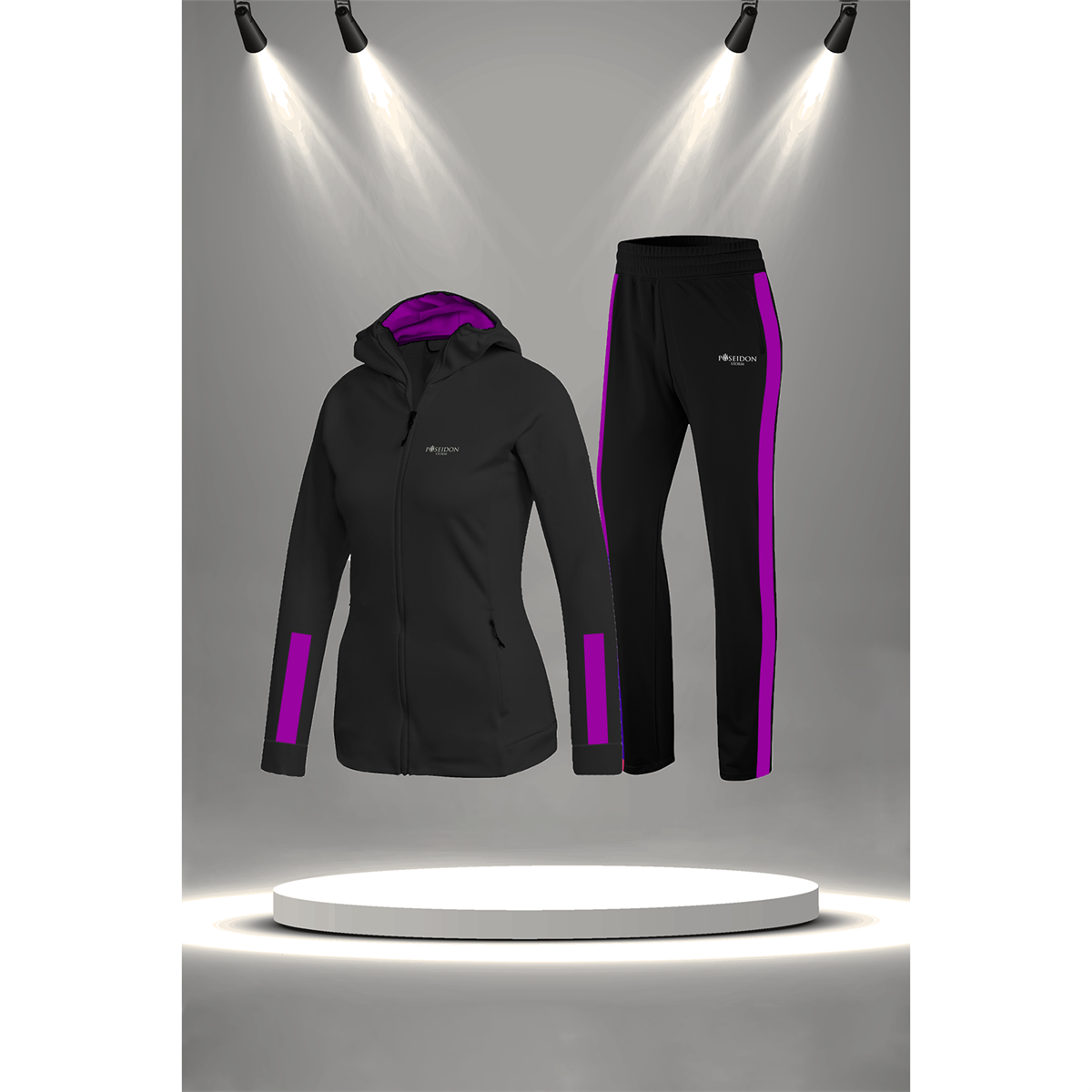 Kadın Siyah İnterlok Kumaş Rahat Yürüyüş ve Koşu Sporcu Seti (S-3XL)