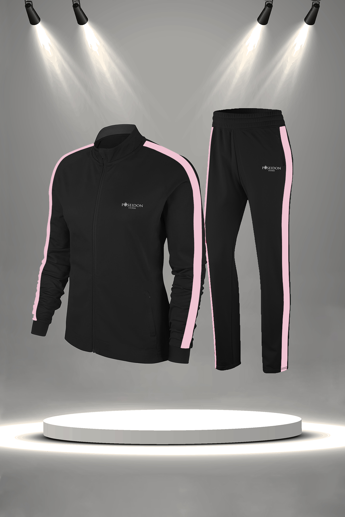 Kadın Siyah Supra Penye Kumaş Fermuarlı Fit Eşofman Takımı (S-3XL)