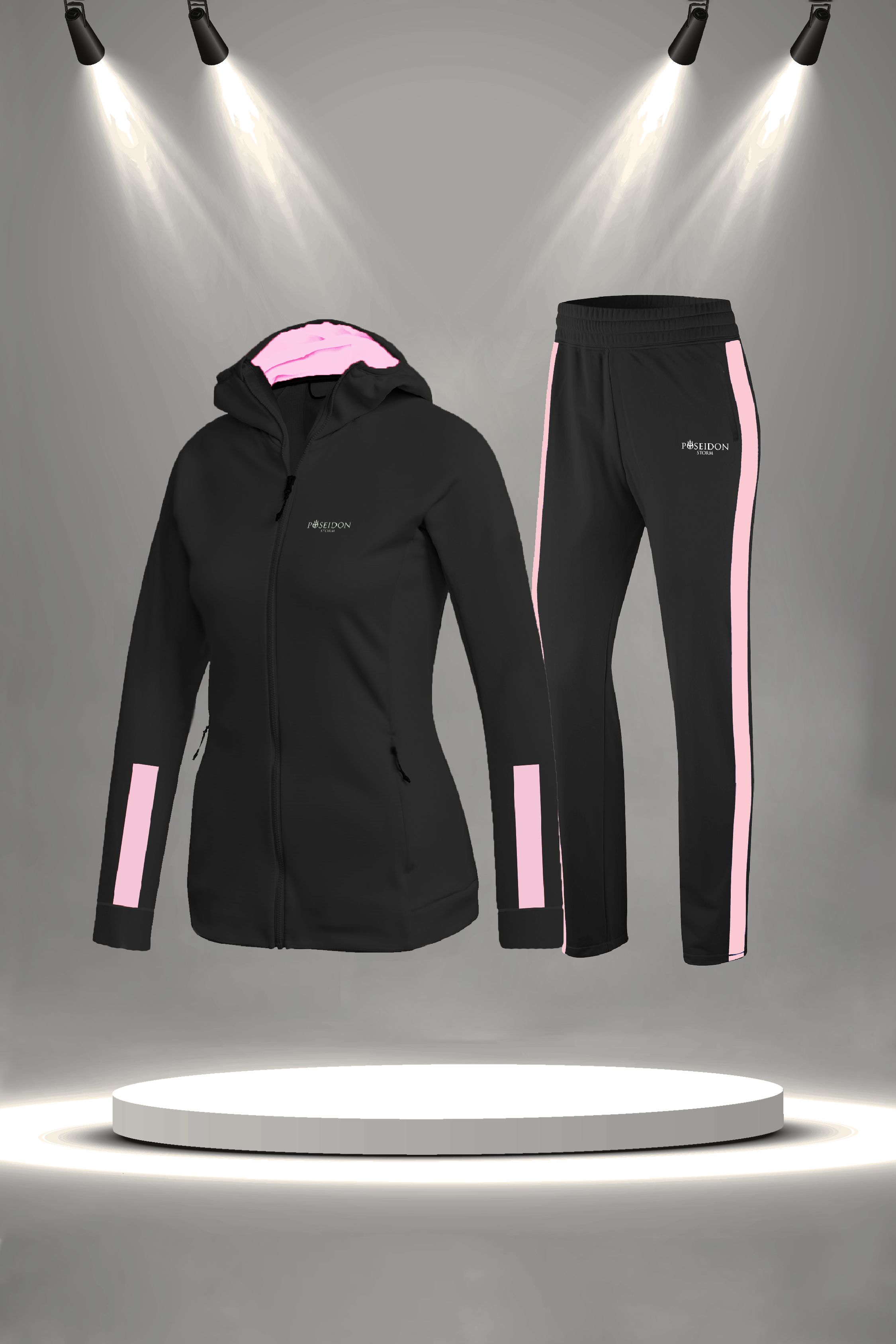 Kadın Siyah Supra Penye Kumaş Her Mevsim Yürüyüş Koşu Eşofman Seti (S-3XL)