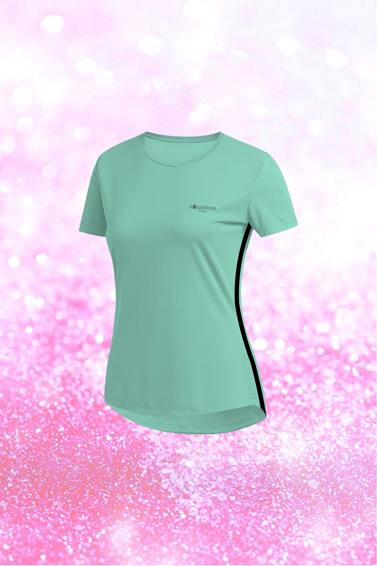 Kadın Su Yeşili Dri-Fit Kumaş Baskısız Yuvarlak Yaka Kısa Kol T-shirt  S-3XL 