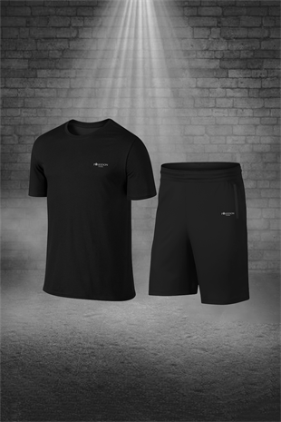 Büyük Beden Erkek Siyah Günlük Sporcu Tişört ve Şort Takımı 4XL-10XL - M1