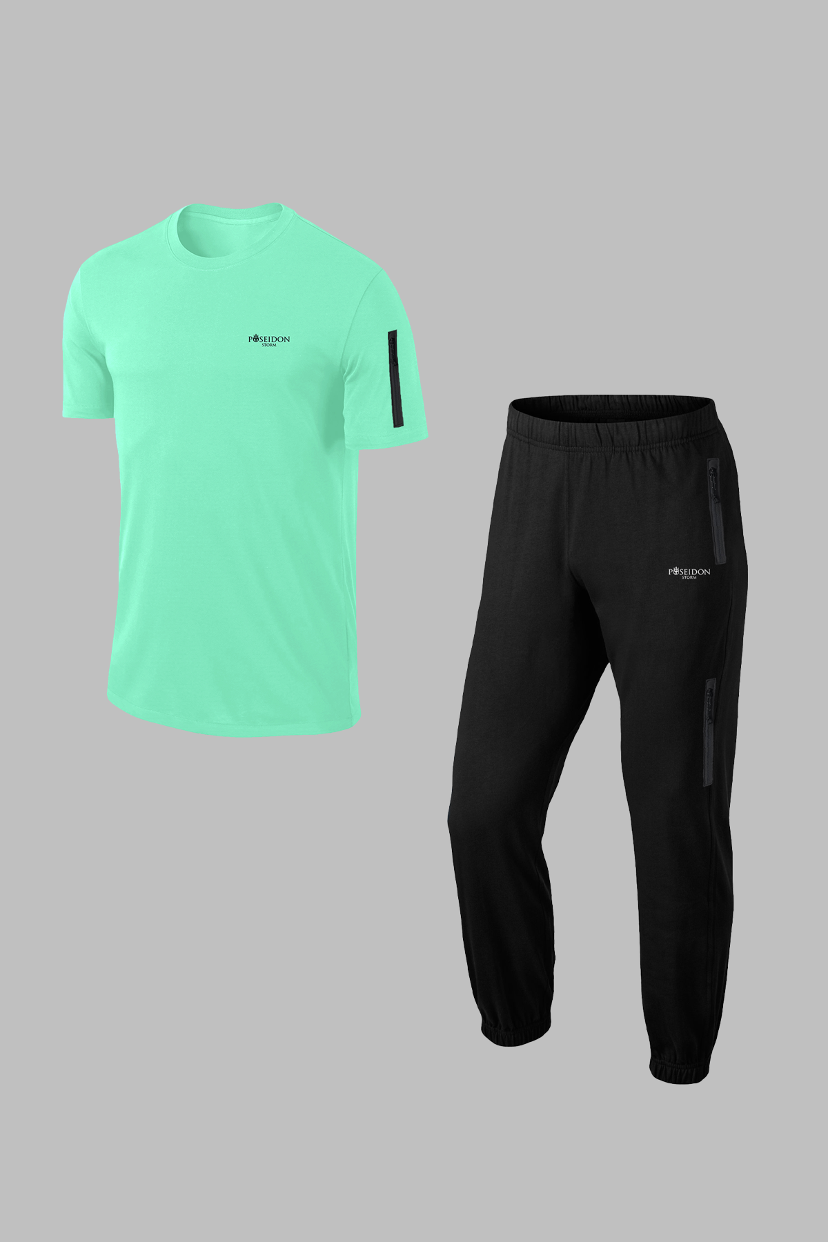 aBüyük BedenErkek Su Yeşili Özel Supra Penye Kumaş Fermuarlı Cepli Rahat Full Eşofman Takımı 4-10XL