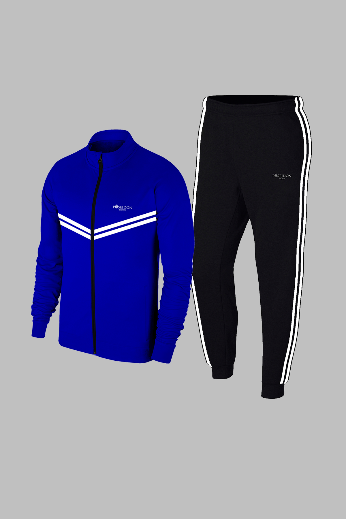 Battal Beden Erkek Mavi Özel Supra Penye Kumaş Özel Tasarım Fermuarlı Eşofman Takımı 4XL-10XL