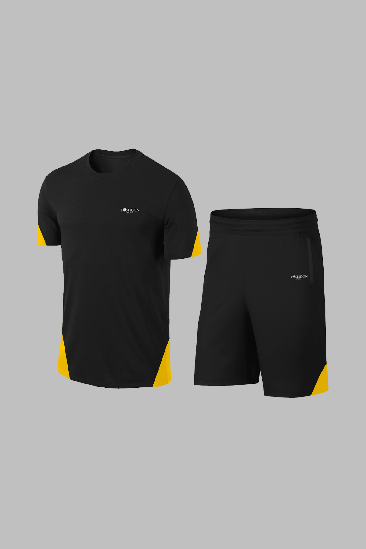 Battal Beden Erkek Siyah Dri-Fit Kumaş Spor için Konforlu Cepli Kısa Kol Tişört Şort İkili Takım (4XL-10XL)
