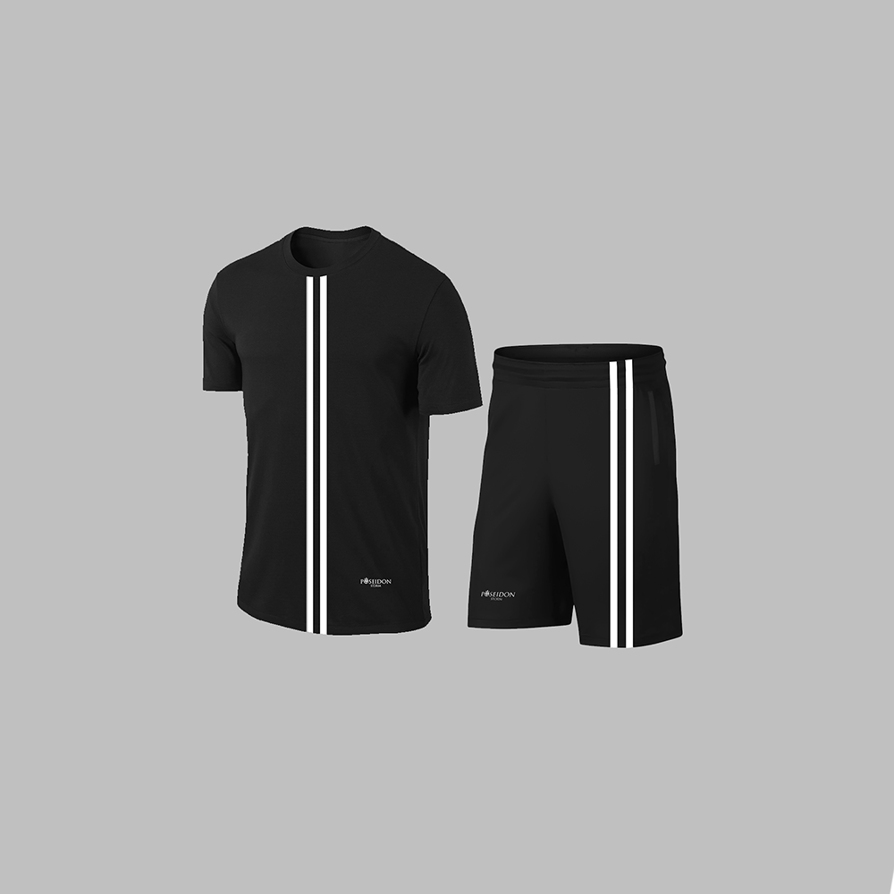 Battal Beden Erkek Siyah Dri-Fit Kumaş Yuvarlak Yaka Cepli Şık Konforlu Tişört Şort  4XL-10XL