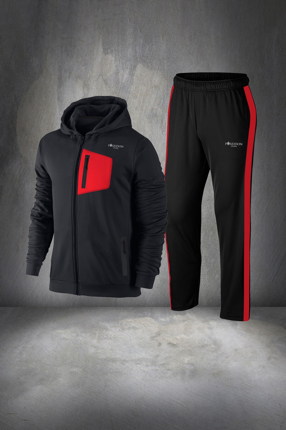Battal Beden Erkek Siyah İnterlok Kumaş Önü Cep Detaylı  Eşofman Takımı 4XL-10XL