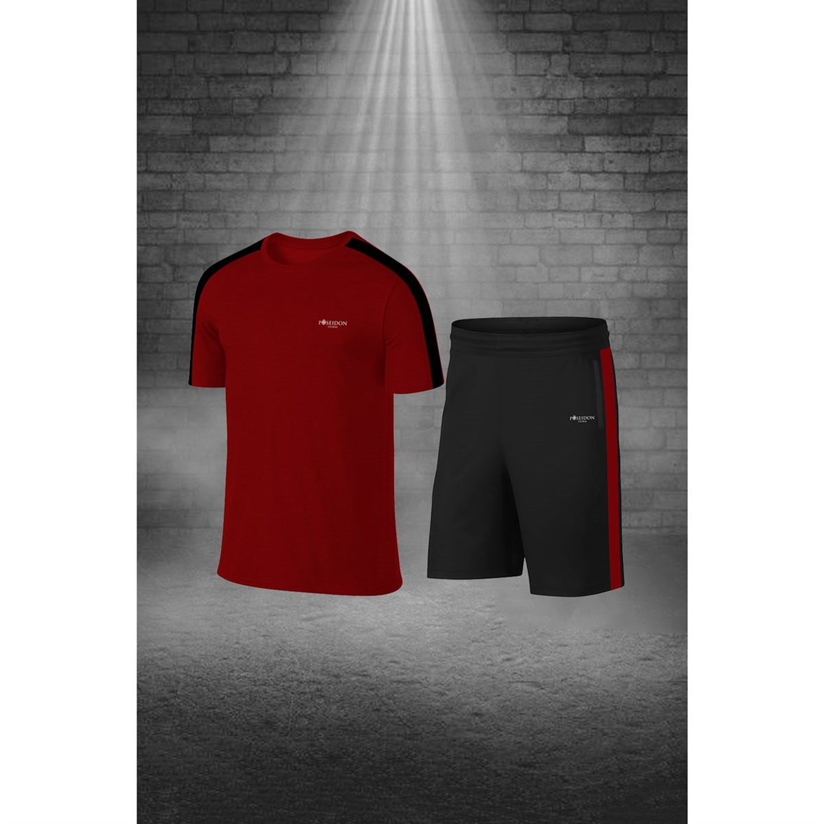 Büyük Beden Erkek Bordo Dri-Fit Kumaş Cepli Baskısız Bisiklet Yaka Sporcu Tişört Şort Alt Üst İkili Takım 4XL-10XL