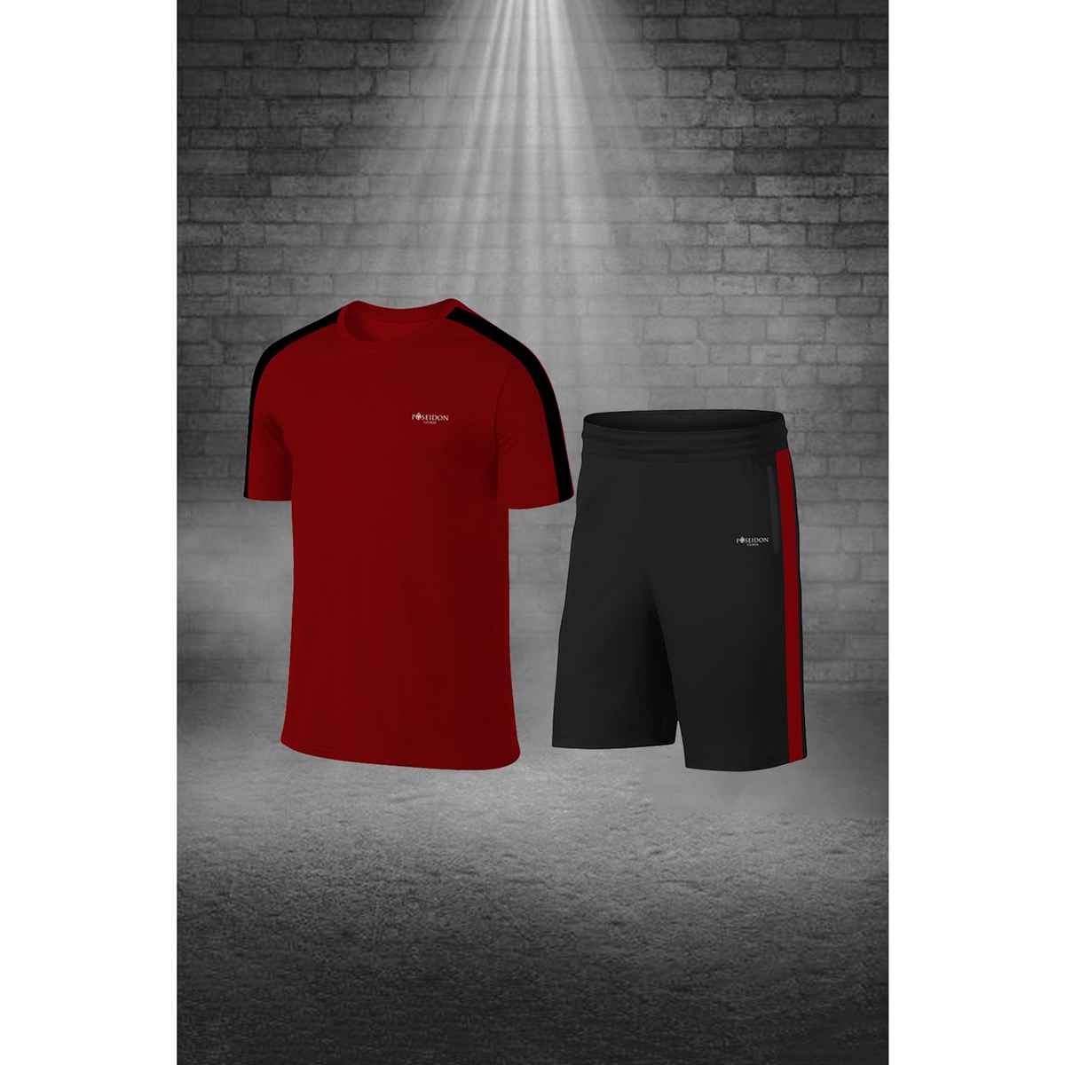 Büyük Beden Erkek Bordo Dri-Fit Kumaş Cepli Baskısız Bisiklet Yaka Sporcu Tişört Şort Alt Üst İkili Takım 4XL-10XL
