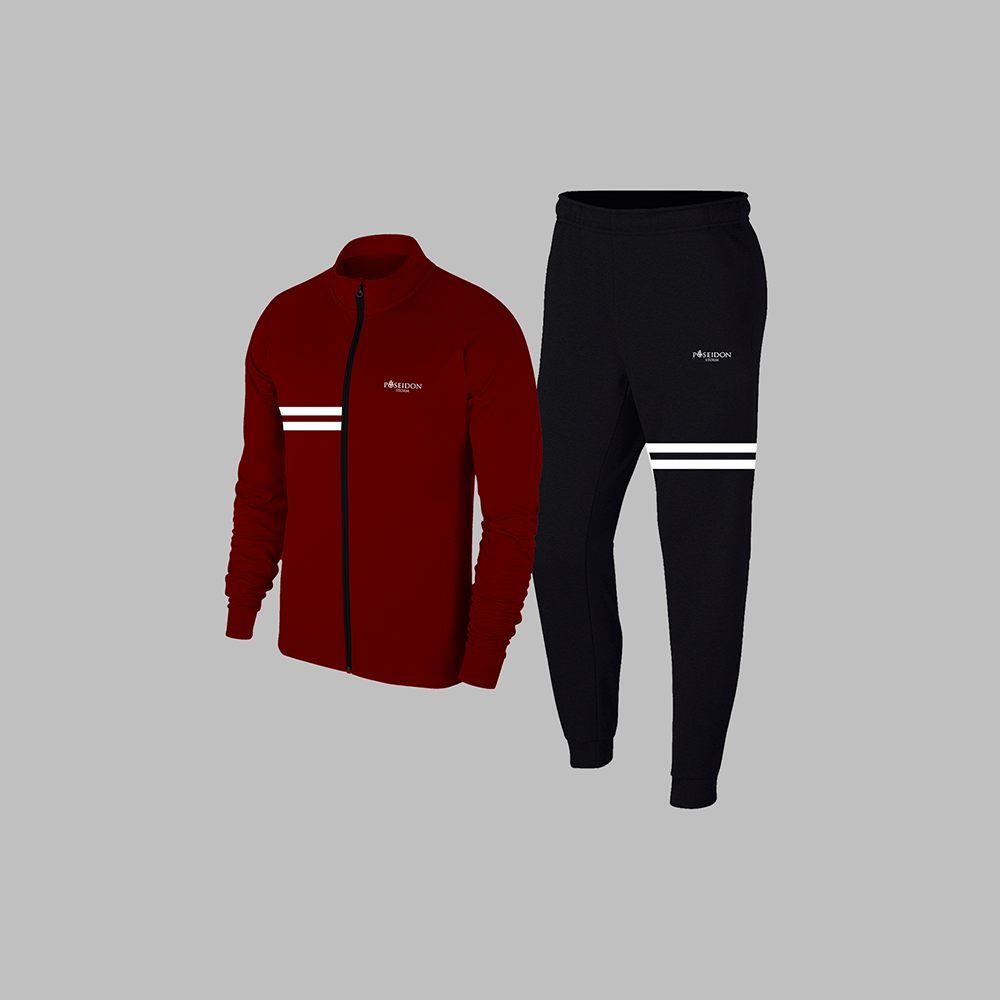 Büyük Beden Erkek Bordo Supra Penye Kumaş Ön Cepli  Rahat Kapüşonlu Yürüyüş Takımı  (4XL- 10XL)