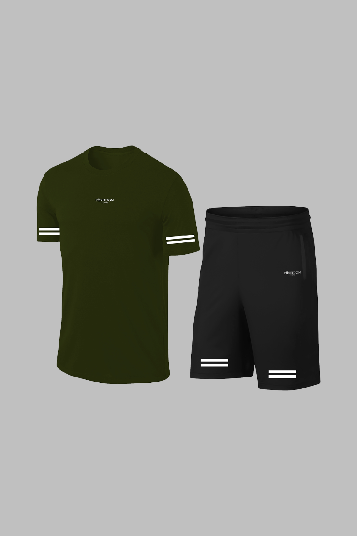 Büyük Beden Erkek Haki Dri-Fit Kumaş Baskısız Yuvarlak Yaka Kısa Kol Tişört Şort Alt Üst Spor Takım  (4XL-10XL)