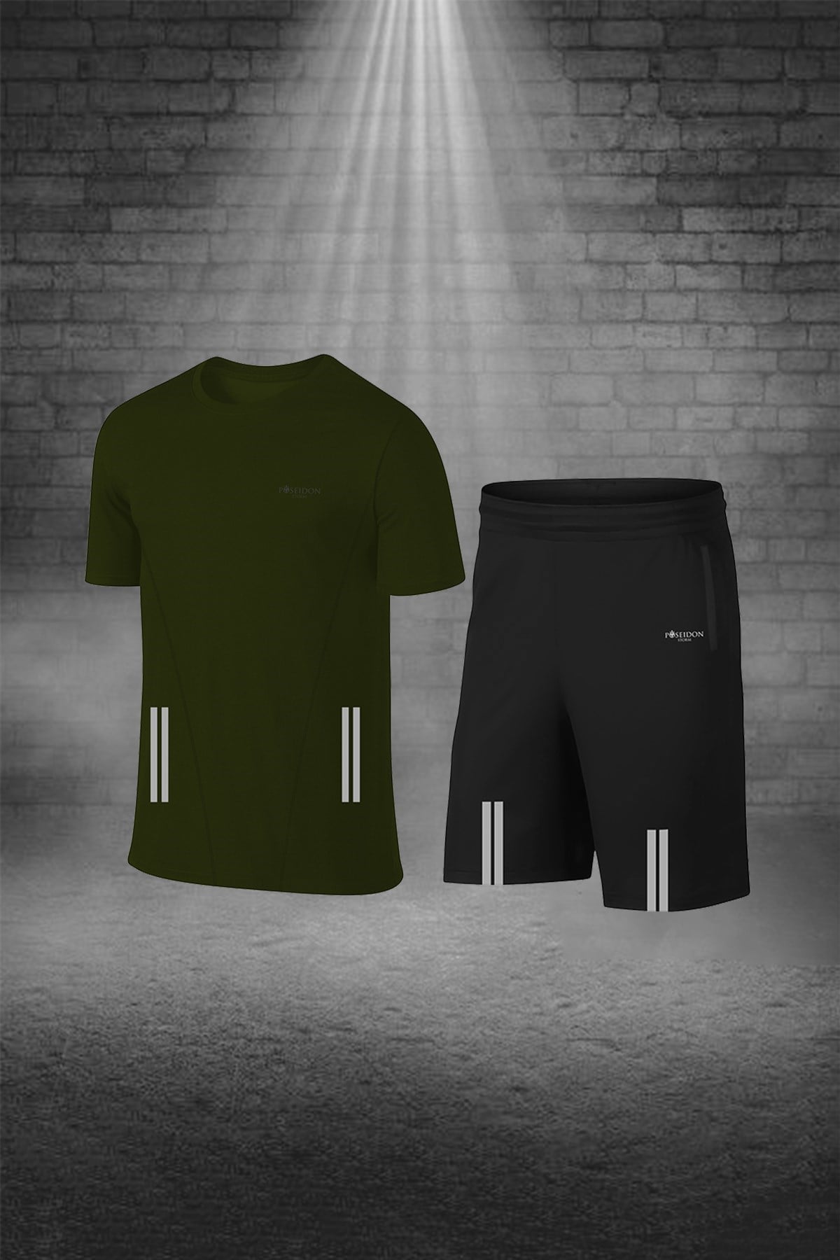 Büyük Beden Erkek Haki Dri-Fit Kumaş Bisiklet Yaka Kısa Kol Günlük Rahat Tişört Şort Alt Üst Sporcu Takım  4XL-10XL