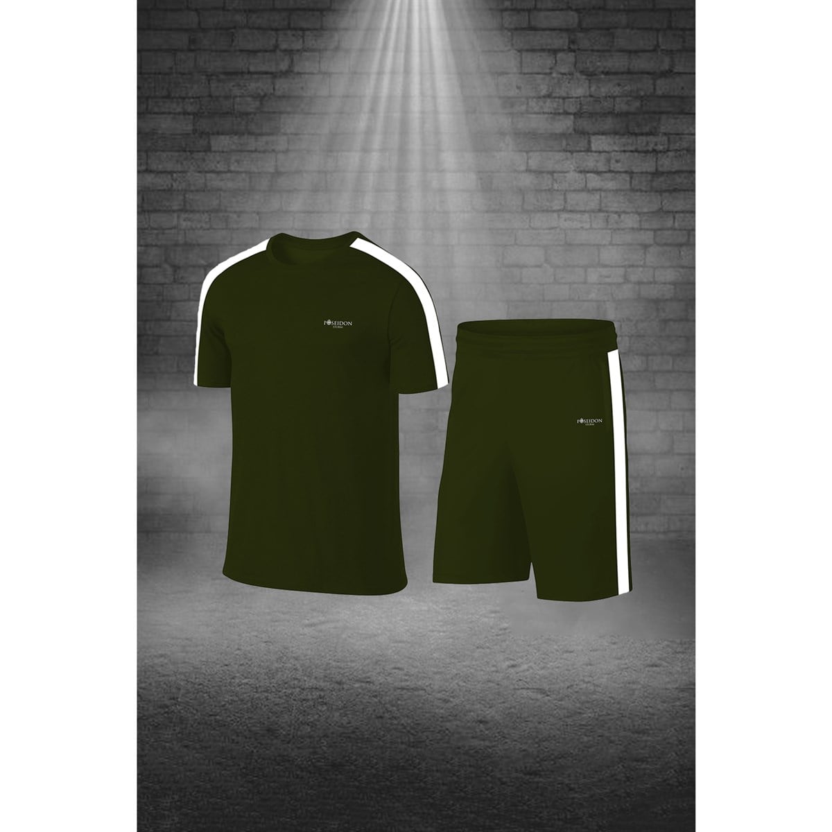 Büyük Beden Erkek Haki Dri-Fit Kumaş Düz Konforlu Cepli Kısa Kol Tişört Şort Alt Üst Koşu Seti   4XL-10XL