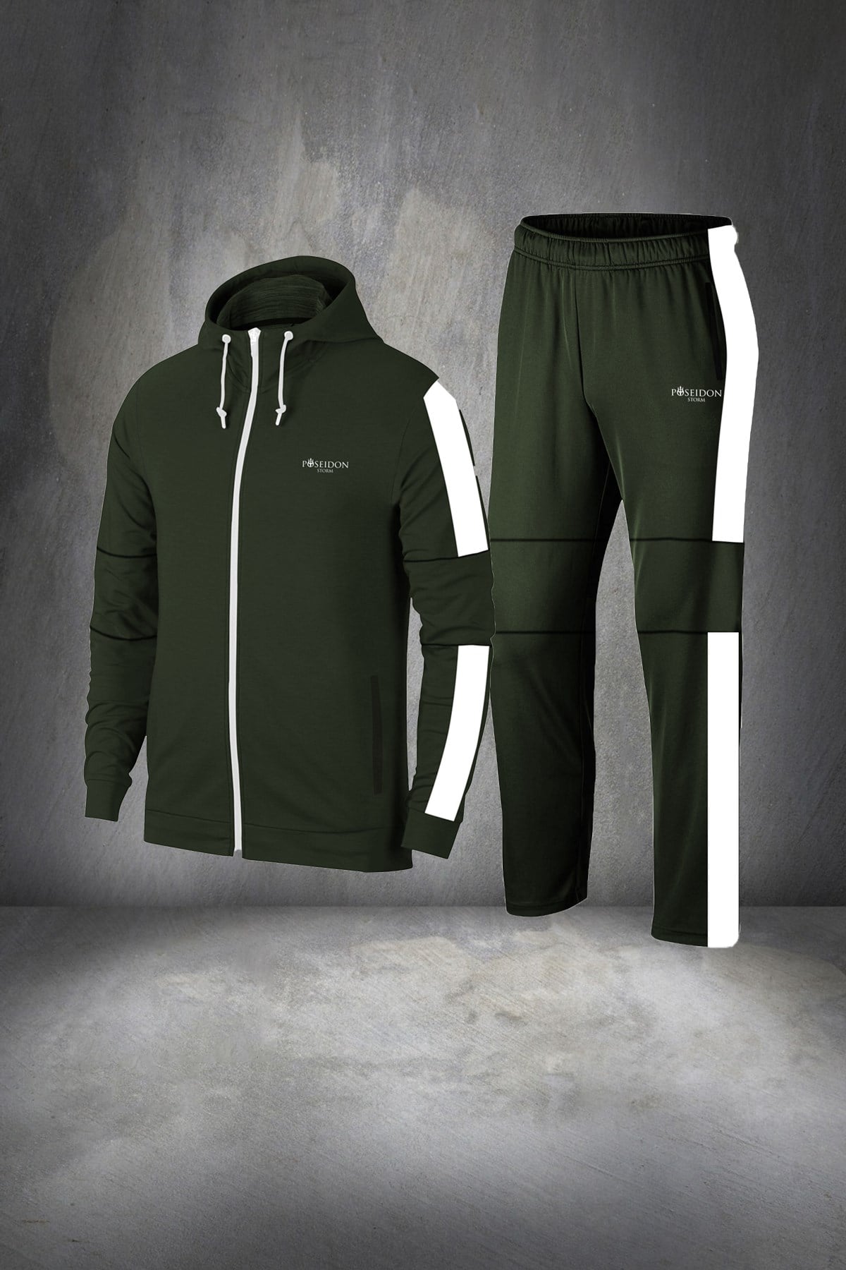 Büyük Beden Erkek Haki Günlük Sporcu Eşofman Takımı 4XL-10XL - parçalı tek bant - M15