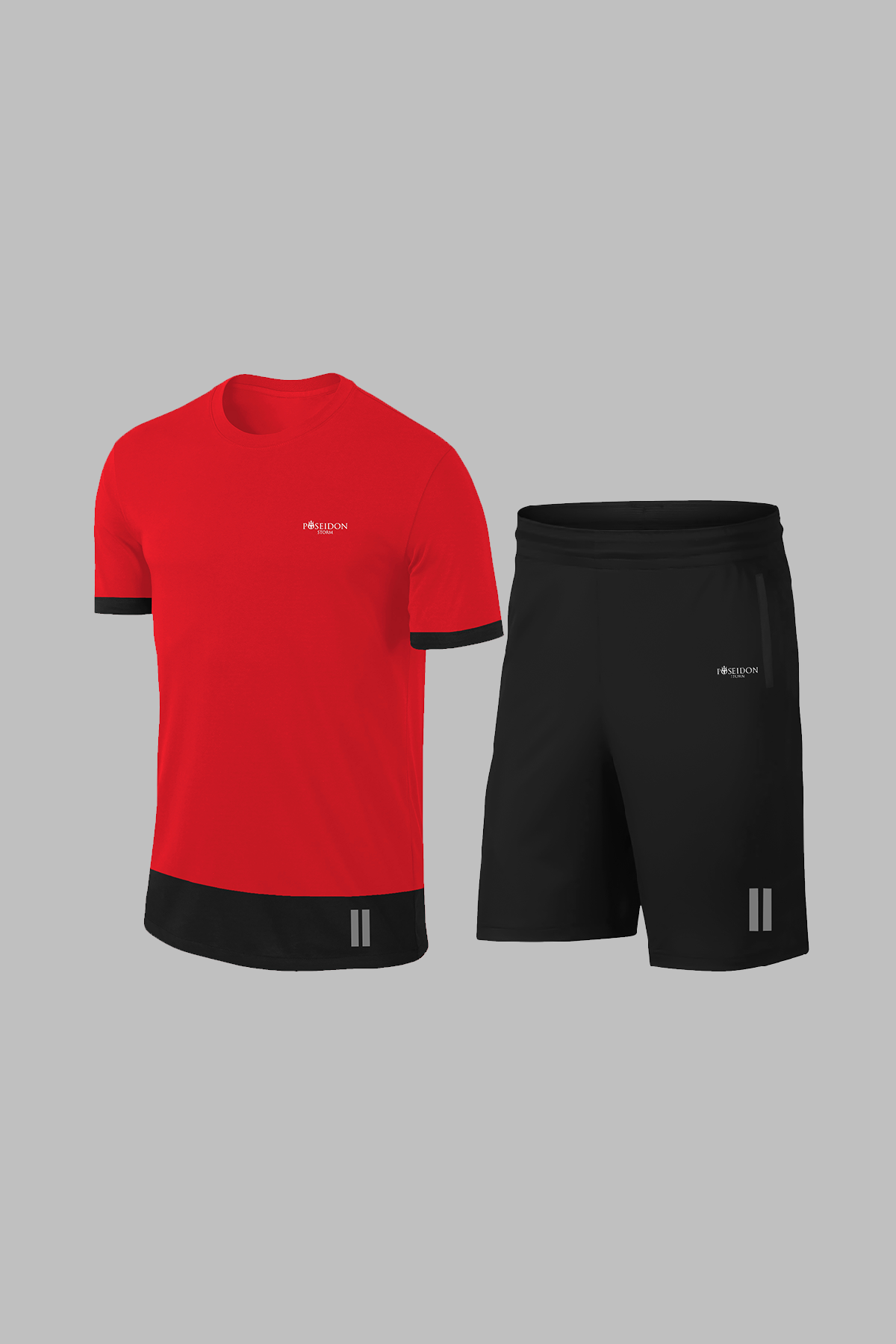 Büyük Beden Erkek Kırmızı Dri-Fit Kumaş Spor için Konforlu Cepli Bisiklet Yaka Tişört Şort Alt Üst Takım  (4XL-10XL)