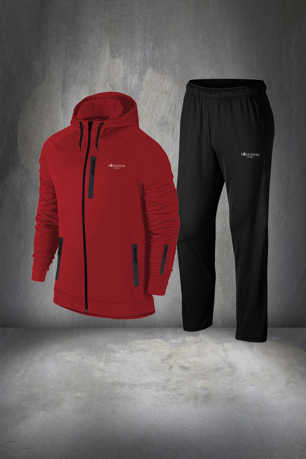 Büyük Beden Erkek Kırmızı Supra Penye Kumaş Fermuarlı Özel Üst Alt Eşofman Günlük Giyim Takımı 4XL-10XL