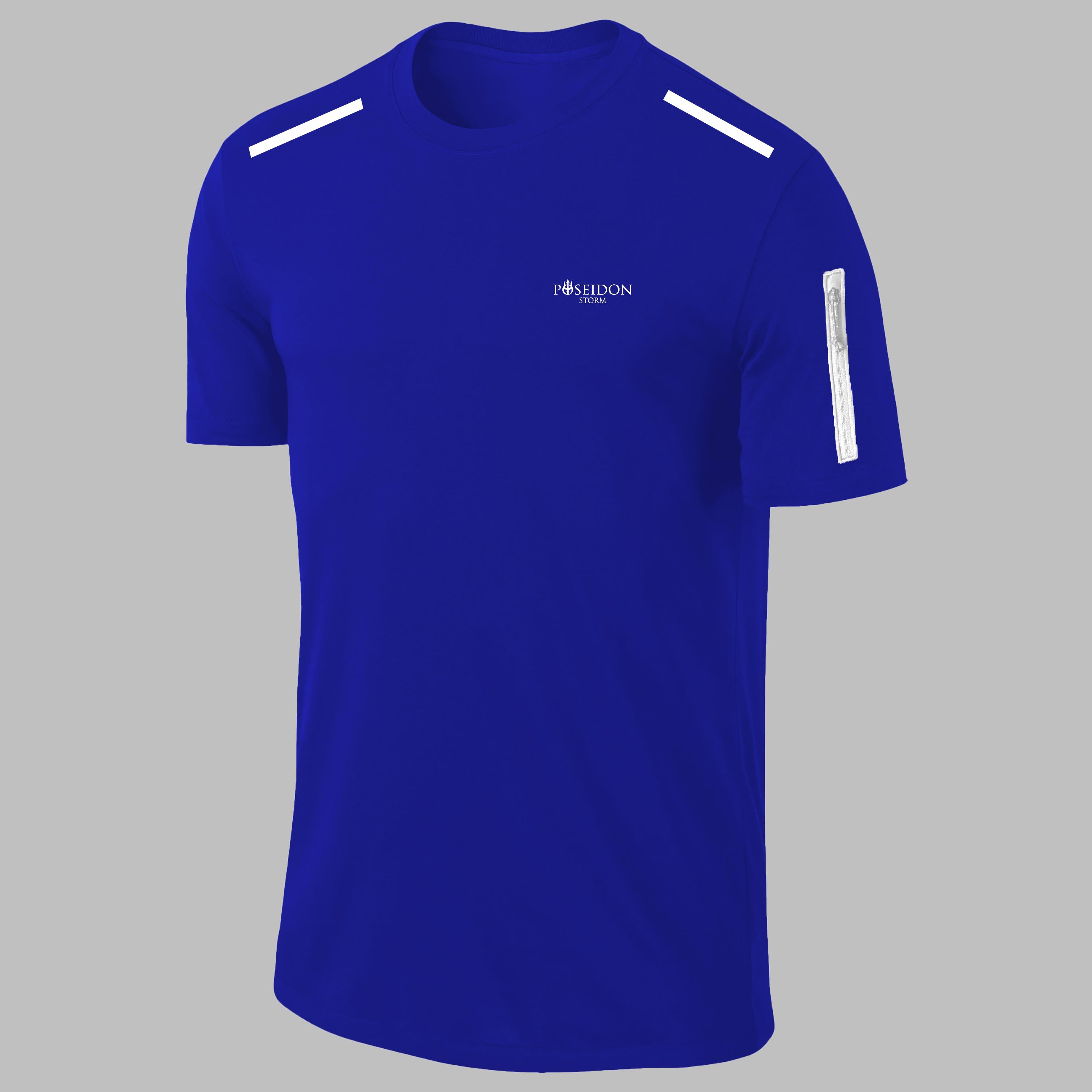 Büyük Beden Erkek Mavi Dri-Fit Kumaş  Baskısız Bisiklet Yaka T-shirt   (4XL- 10XL)