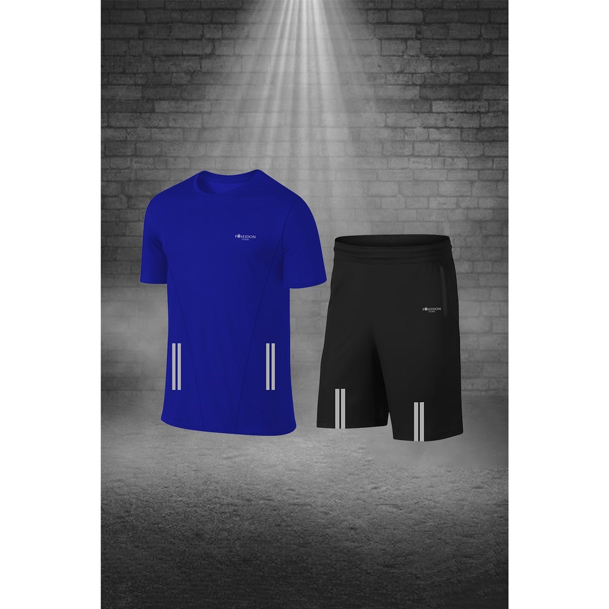 Büyük Beden Erkek Mavi Dri-Fit Kumaş Spor için Konforlu Cepli Bisiklet Yaka Tişört Şort Alt Üst Takım  4XL-10XL
