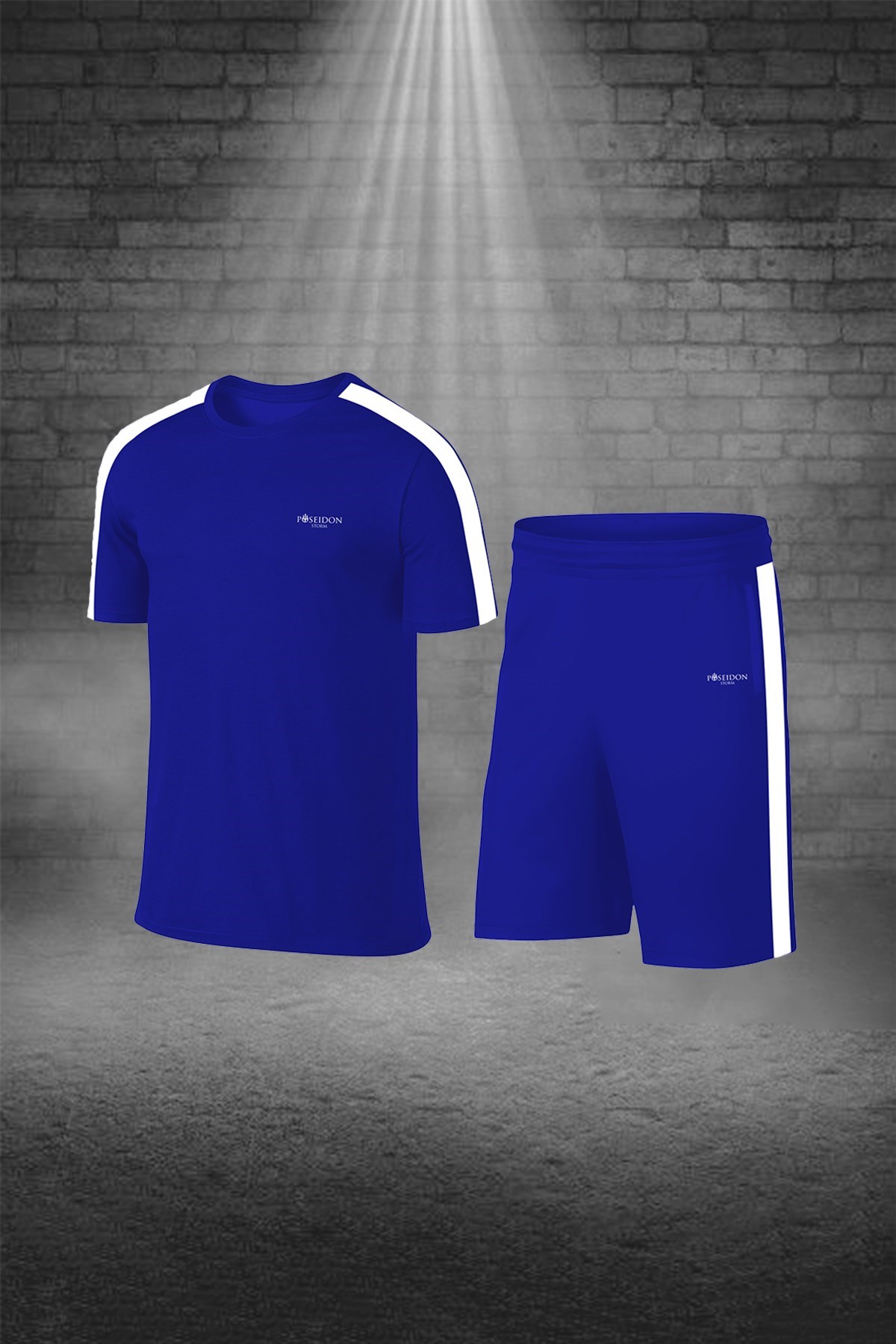 Büyük Beden Erkek Mavi Dri-Fit Kumaş Yürüyüş ve Koşu için Konforlu Cepli Sıfır Yaka Tişört Şort İkili Alt Üst Seti  4XL-10XL