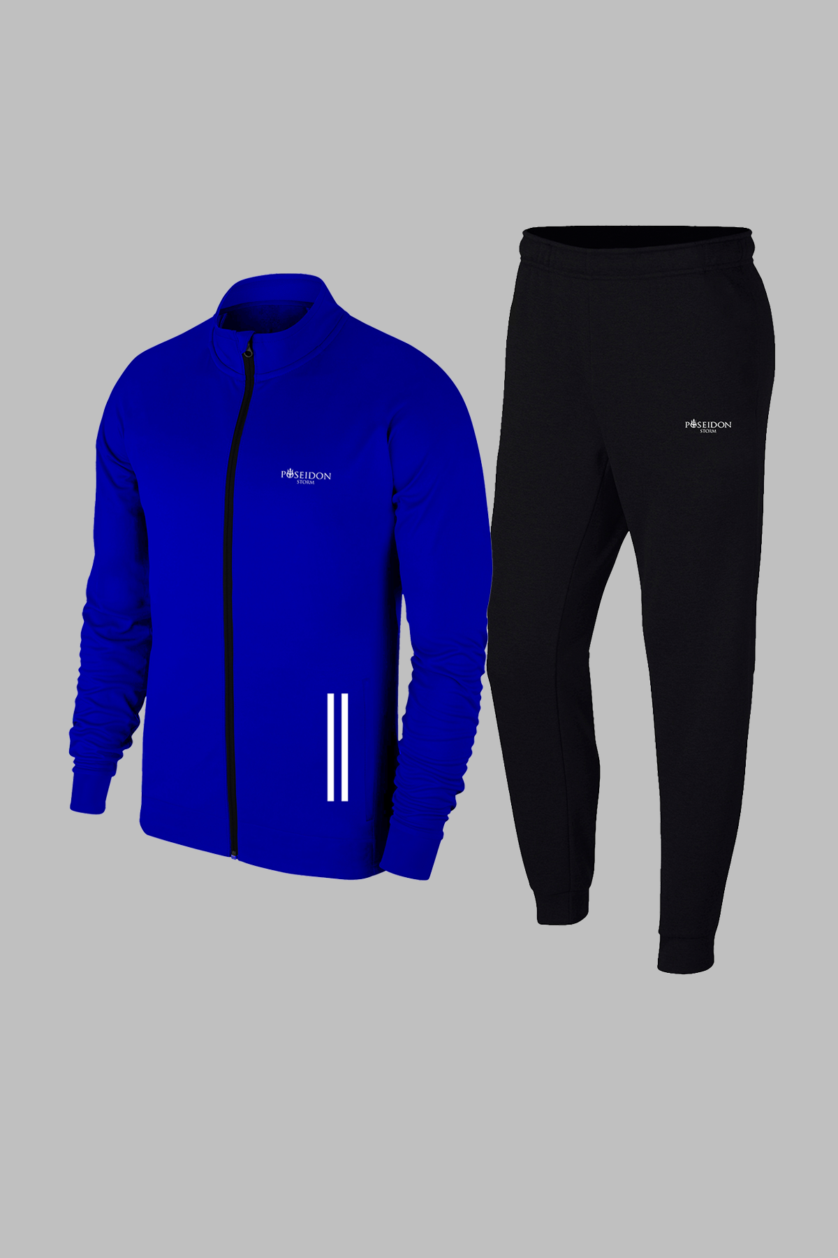 Büyük Beden Erkek Mavi Özel Supra Penye Kumaş Fermuarlı Cepli Rahat Full Eşofman Takımı 4XL-10XL