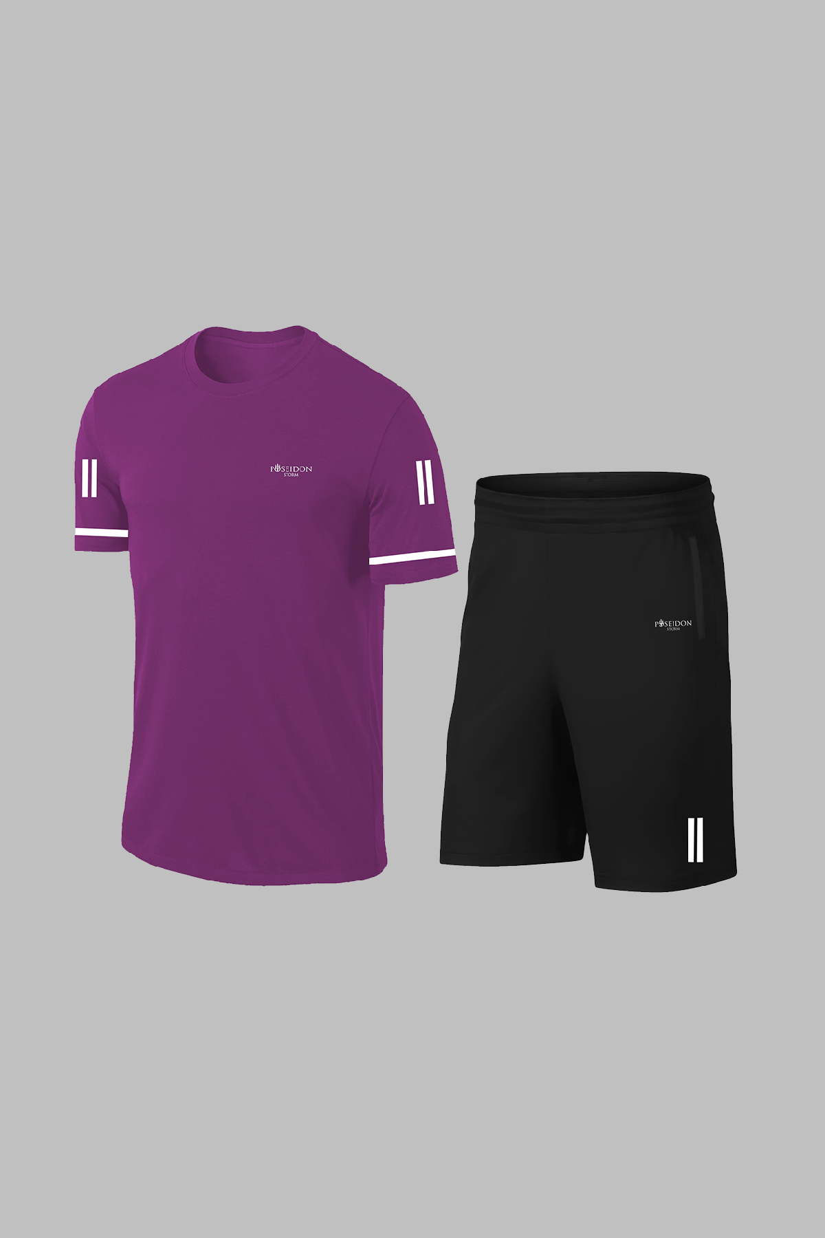 Büyük Beden Erkek Mor Dri-Fit Kumaş Antrenman ve Koşu için Konforlu Cepli Düz Tişört Şort Seti  (4XL-10XL)