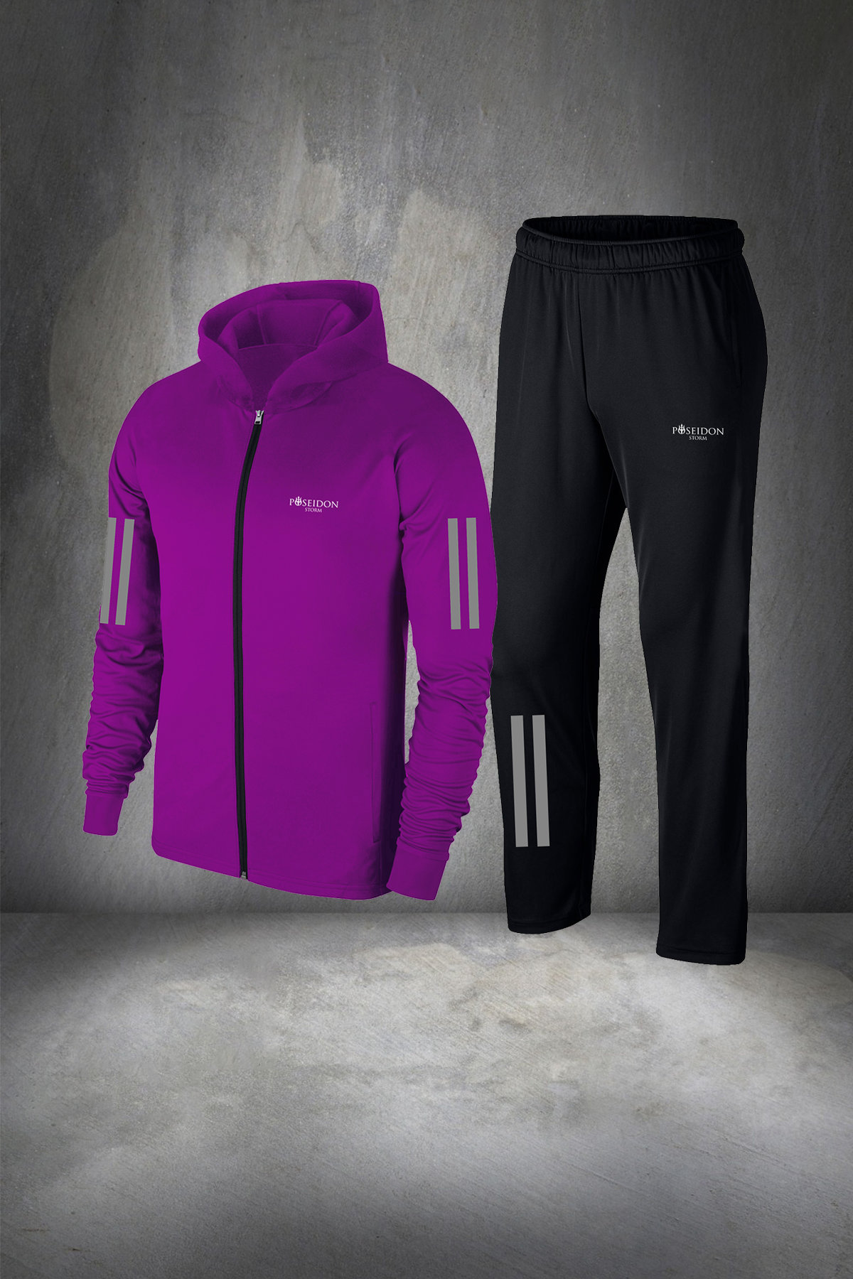 Büyük Beden Erkek Mor İnterlok Kumaş Cepli Rahat Koşu ve Yürüyüş için Spor Seti  4XL-10XL