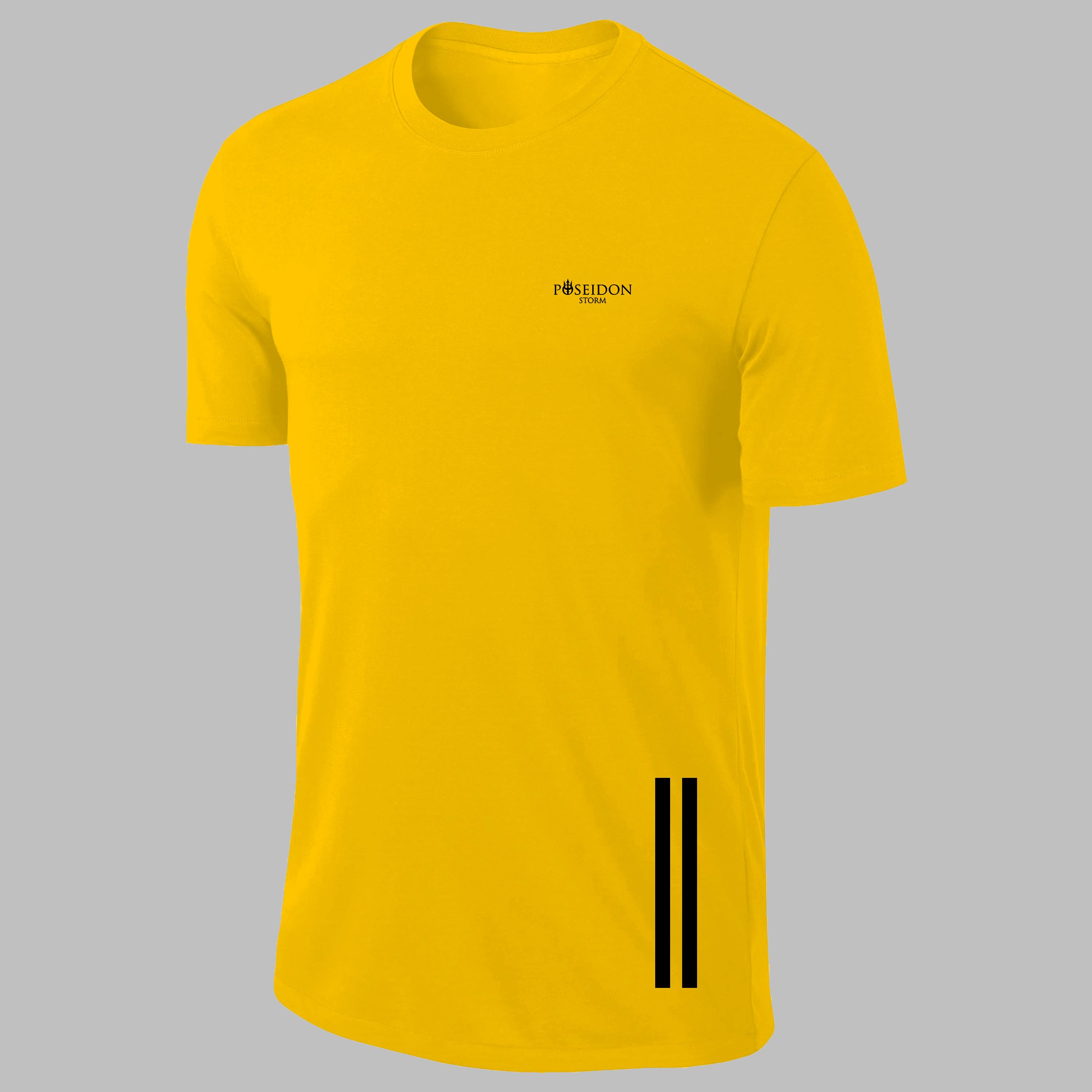 Büyük Beden Erkek Sarı Dri-Fit Kumaş  Düz Kısa Kol Konforlu T-shirt   (4XL- 10XL)