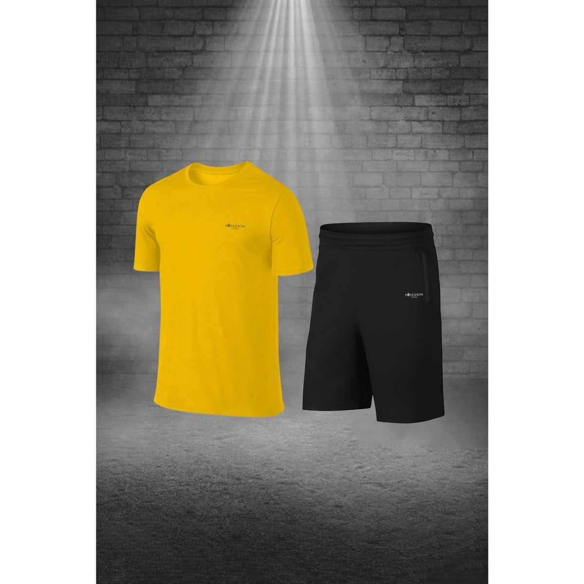 Büyük Beden Erkek Sarı Dri-Fit Kumaş Rahat Günlük Sporcu Konforlu Tişört Şort Koşu Seti 4XL-10XL