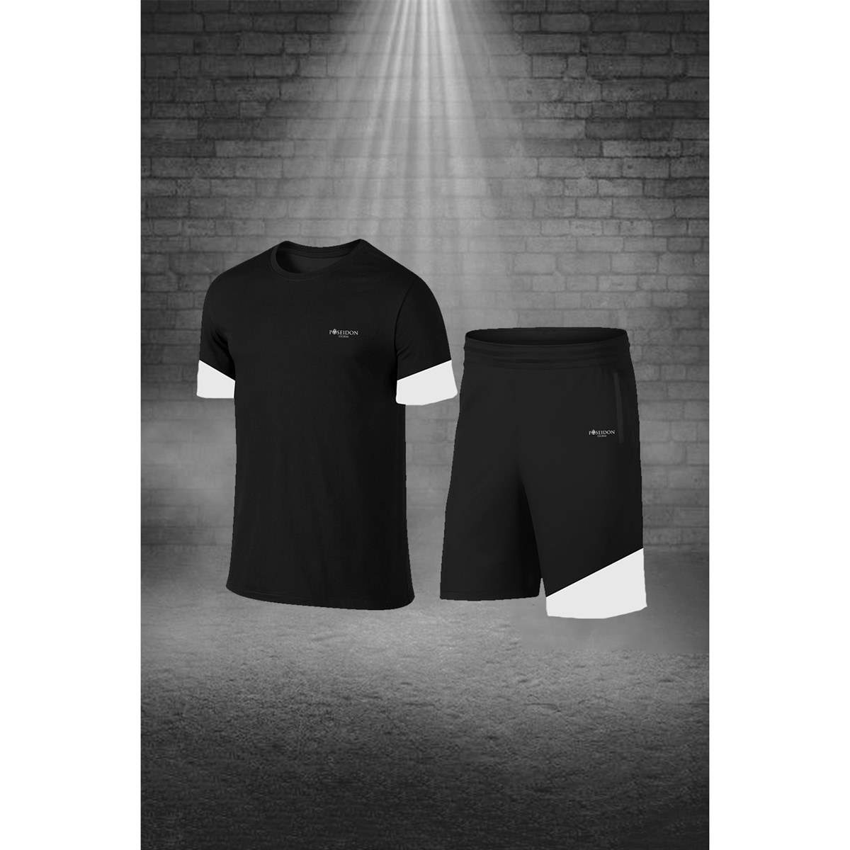 Büyük Beden Erkek Siyah Dri-Fit Kumaş Yürüyüş için Konforlu Cepli Sıfır Yaka Tişört Şort İkili Alt Üst Spor Seti   4XL-10XL
