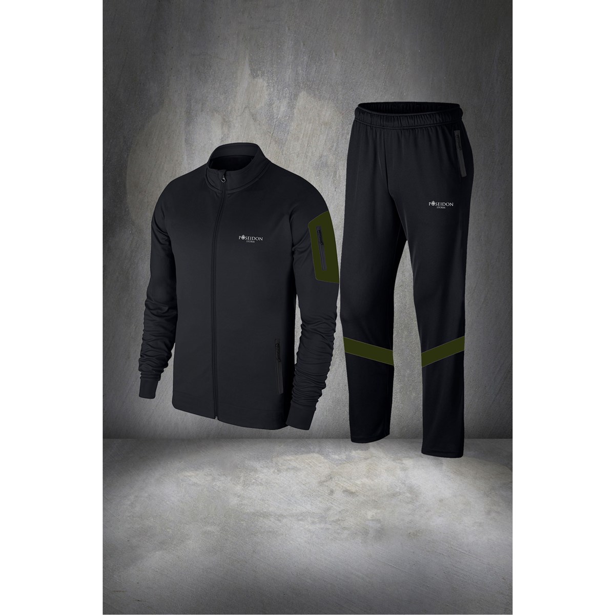 Büyük Beden Erkek Siyah İnterlok Kumaş Cepli Fermuarlı Spor Eşofman Takımı  (4XL- 10XL)